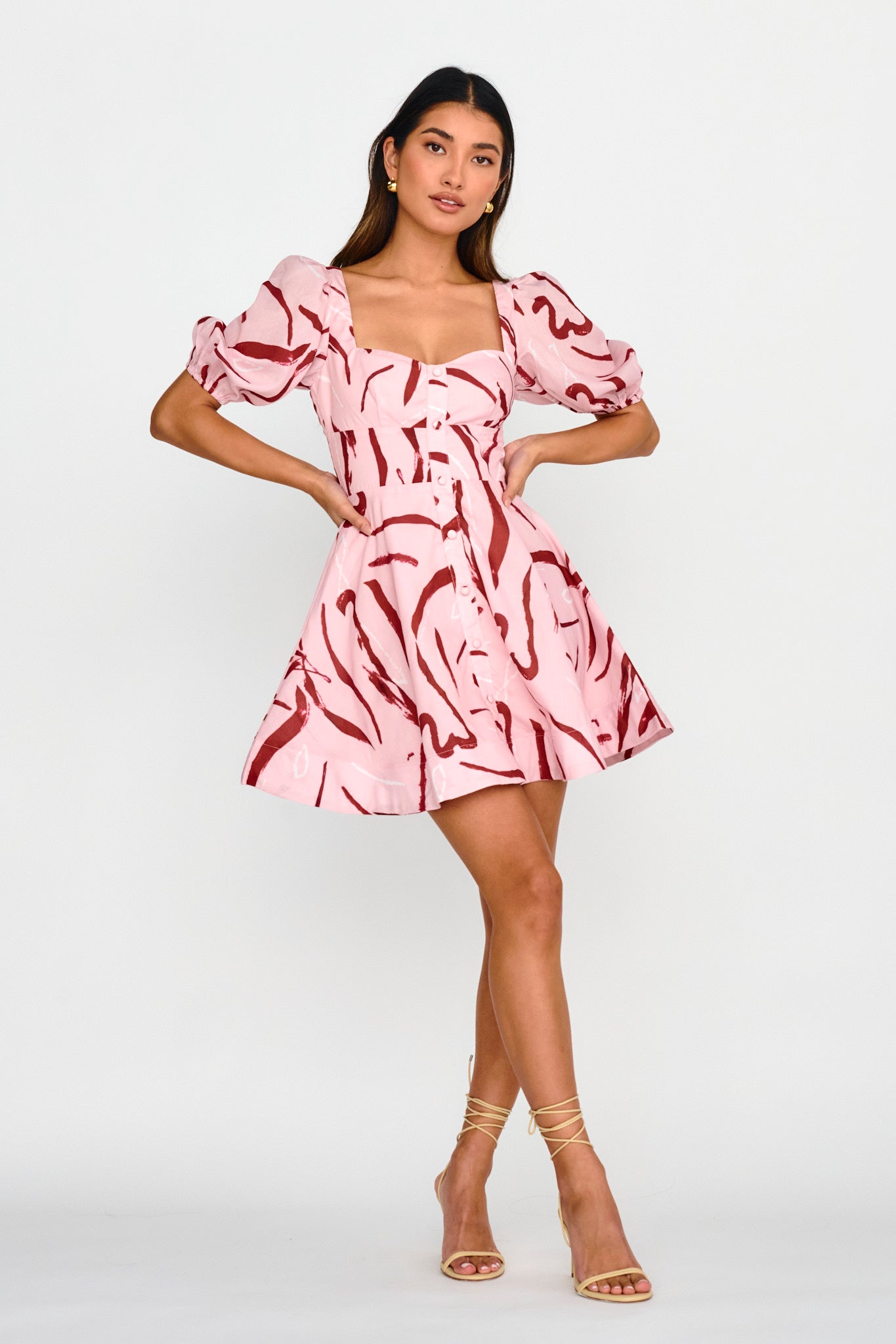 Truelove Puff Sleeve A-Line Mini Dress Pink-Maymioy