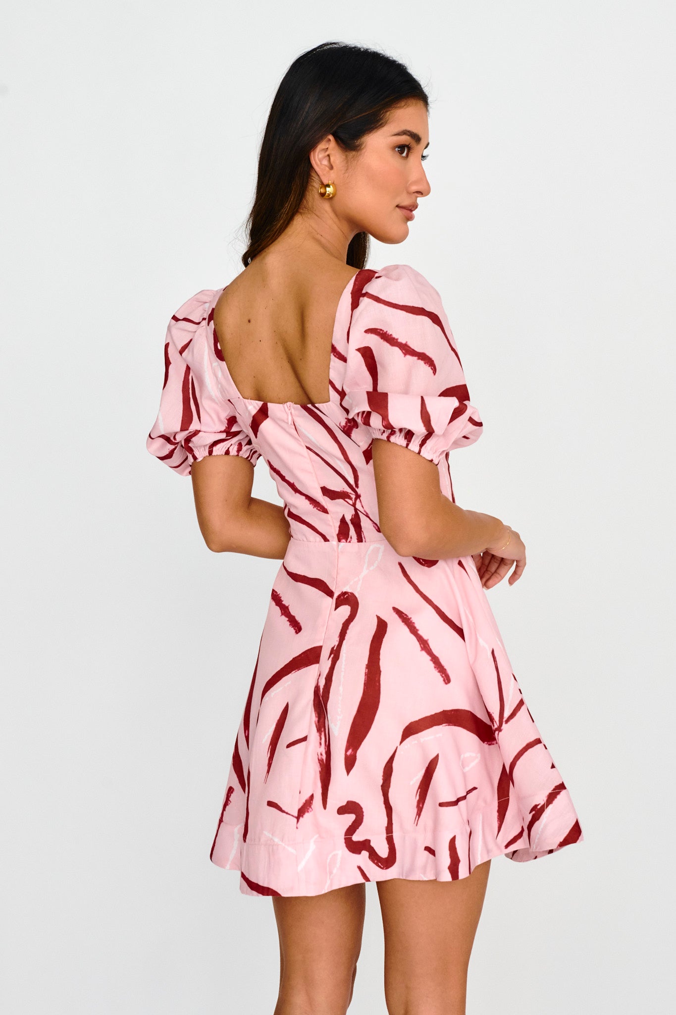 Truelove Puff Sleeve A-Line Mini Dress Pink-Maymioy