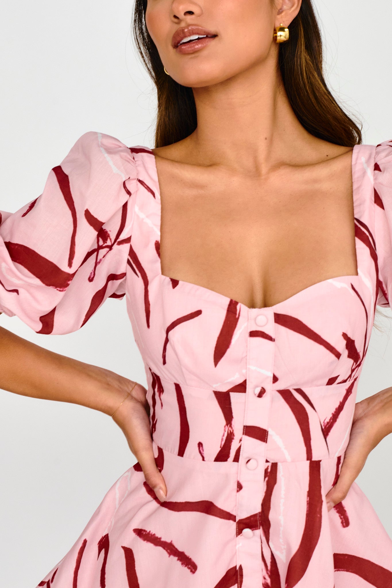 Truelove Puff Sleeve A-Line Mini Dress Pink-Maymioy