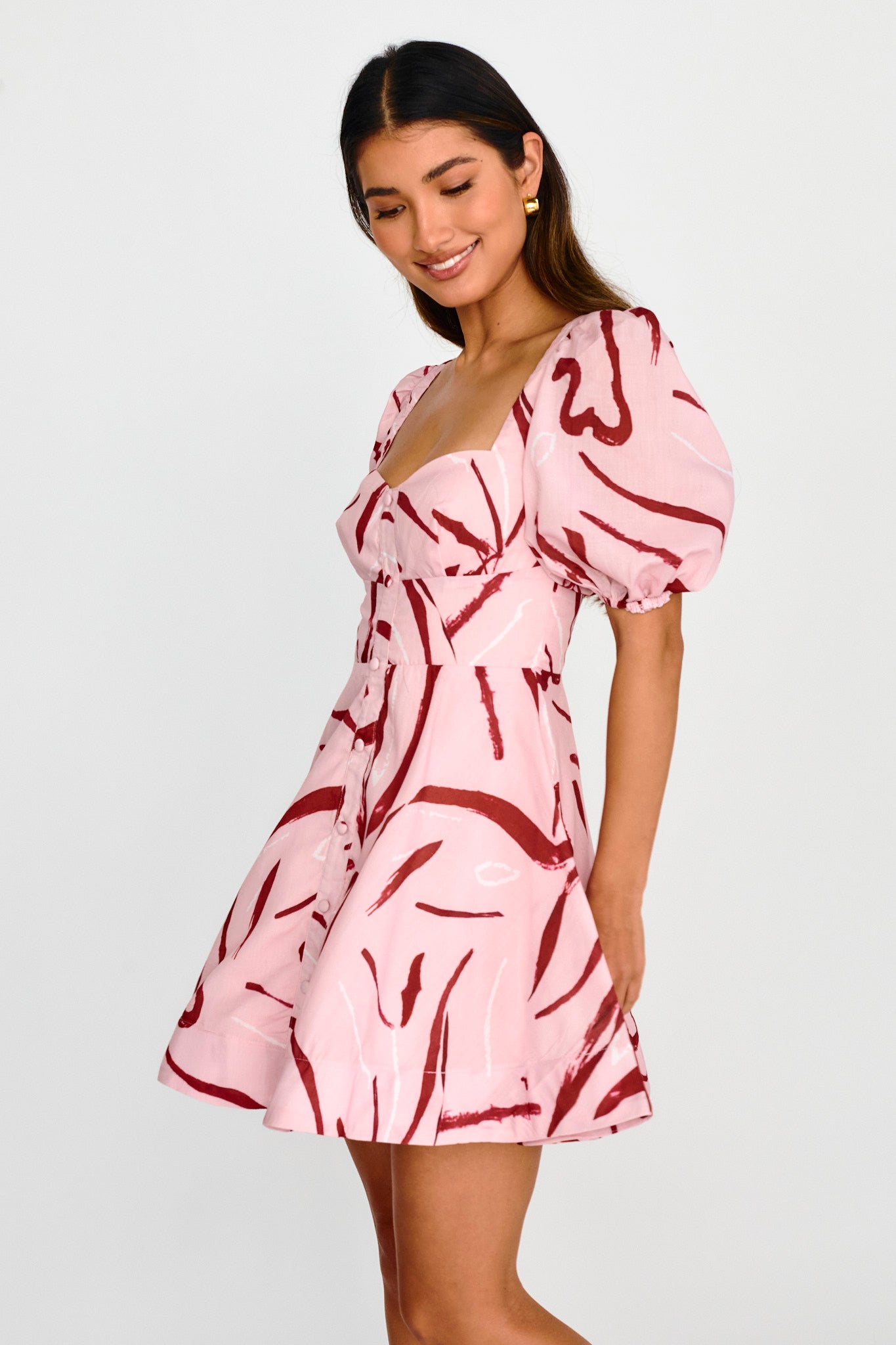 Truelove Puff Sleeve A-Line Mini Dress Pink-Maymioy