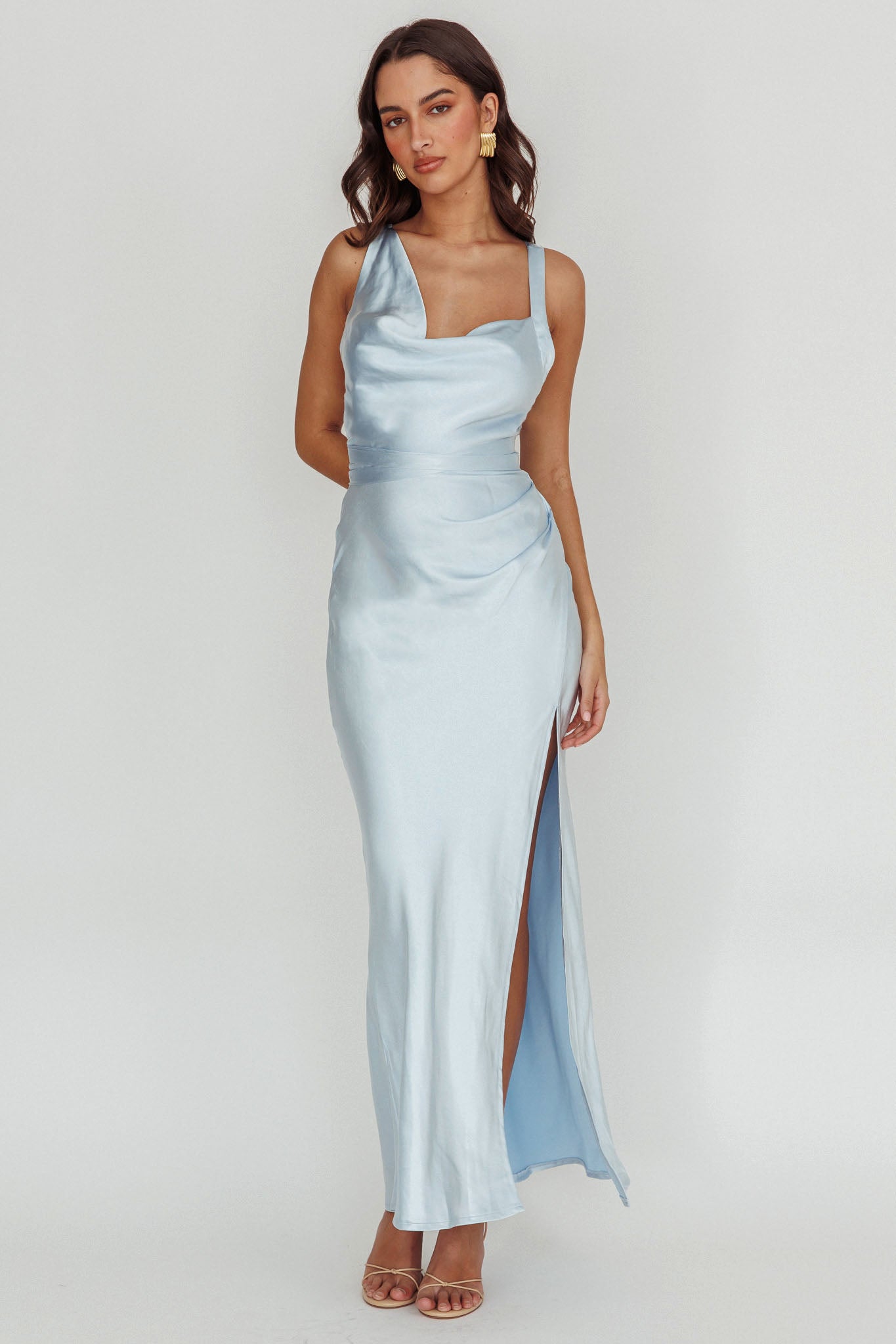 Midnight Sun Asymmetrical Strap Maxi Dress Blue-Maymioy