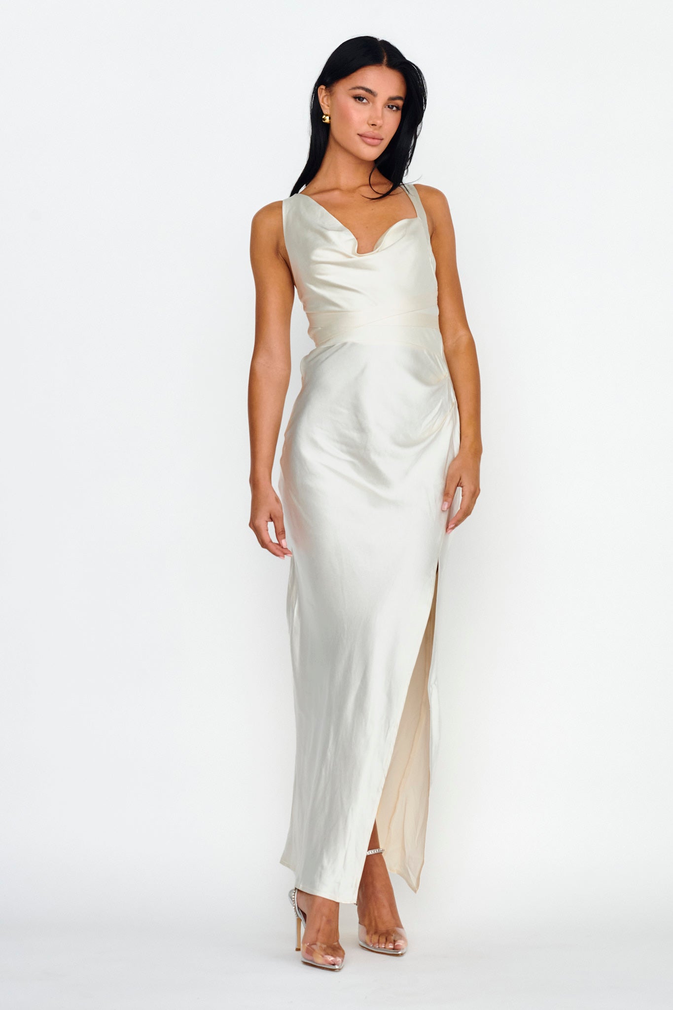 Midnight Sun Asymmetrical Strap Maxi Dress Oyster-Maymioy