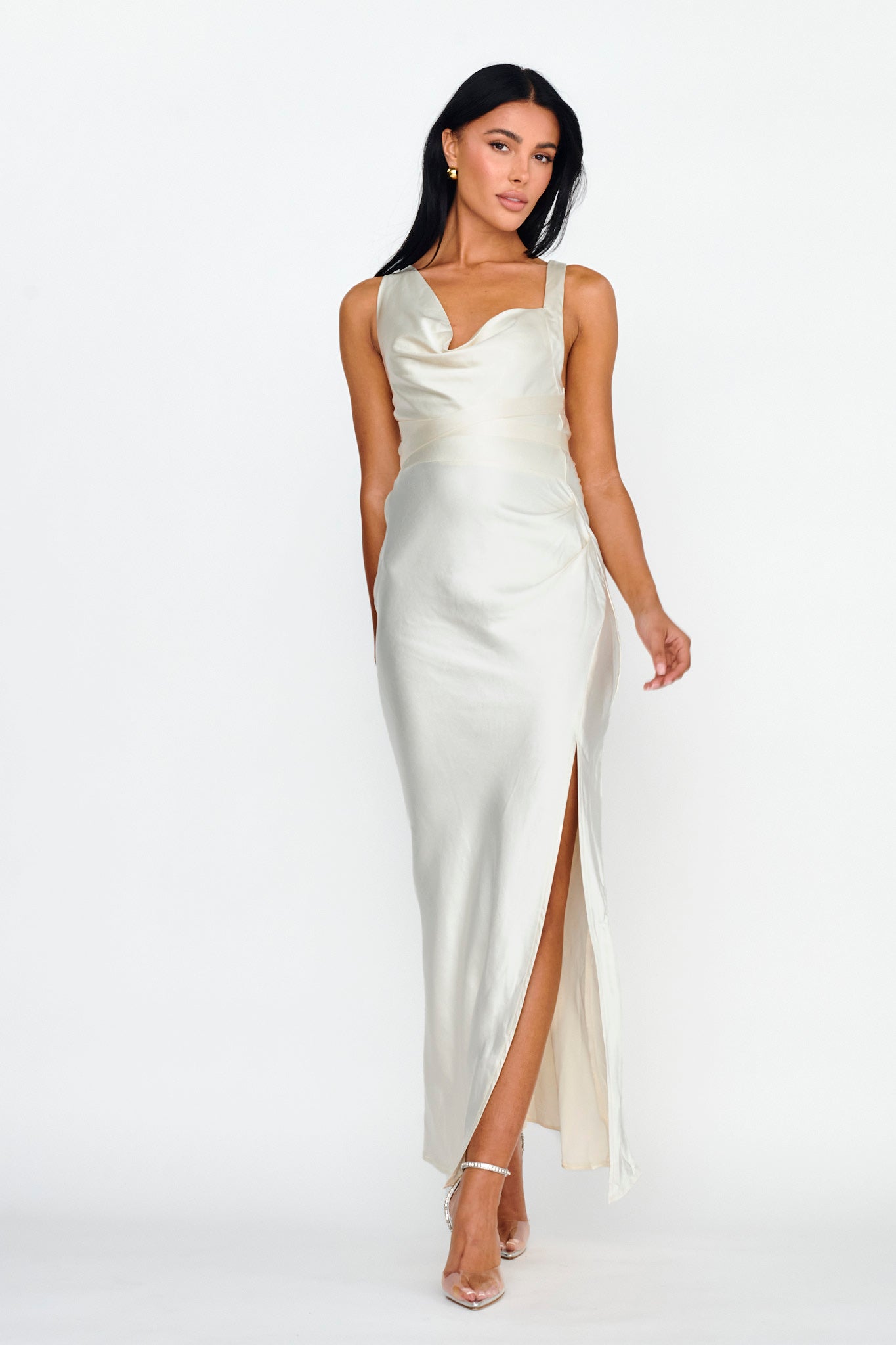 Midnight Sun Asymmetrical Strap Maxi Dress Oyster-Maymioy
