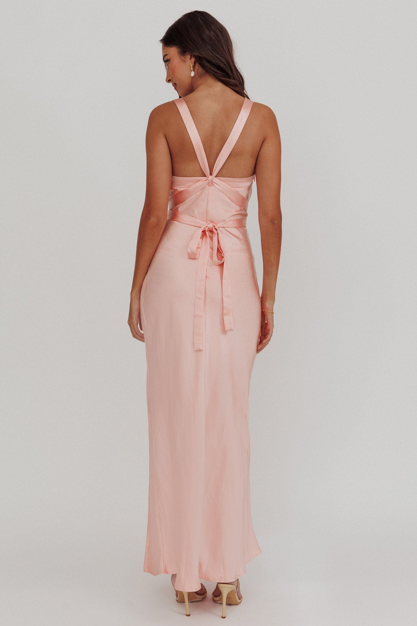Midnight Sun Asymmetrical Strap Maxi Dress Apricot-Maymioy