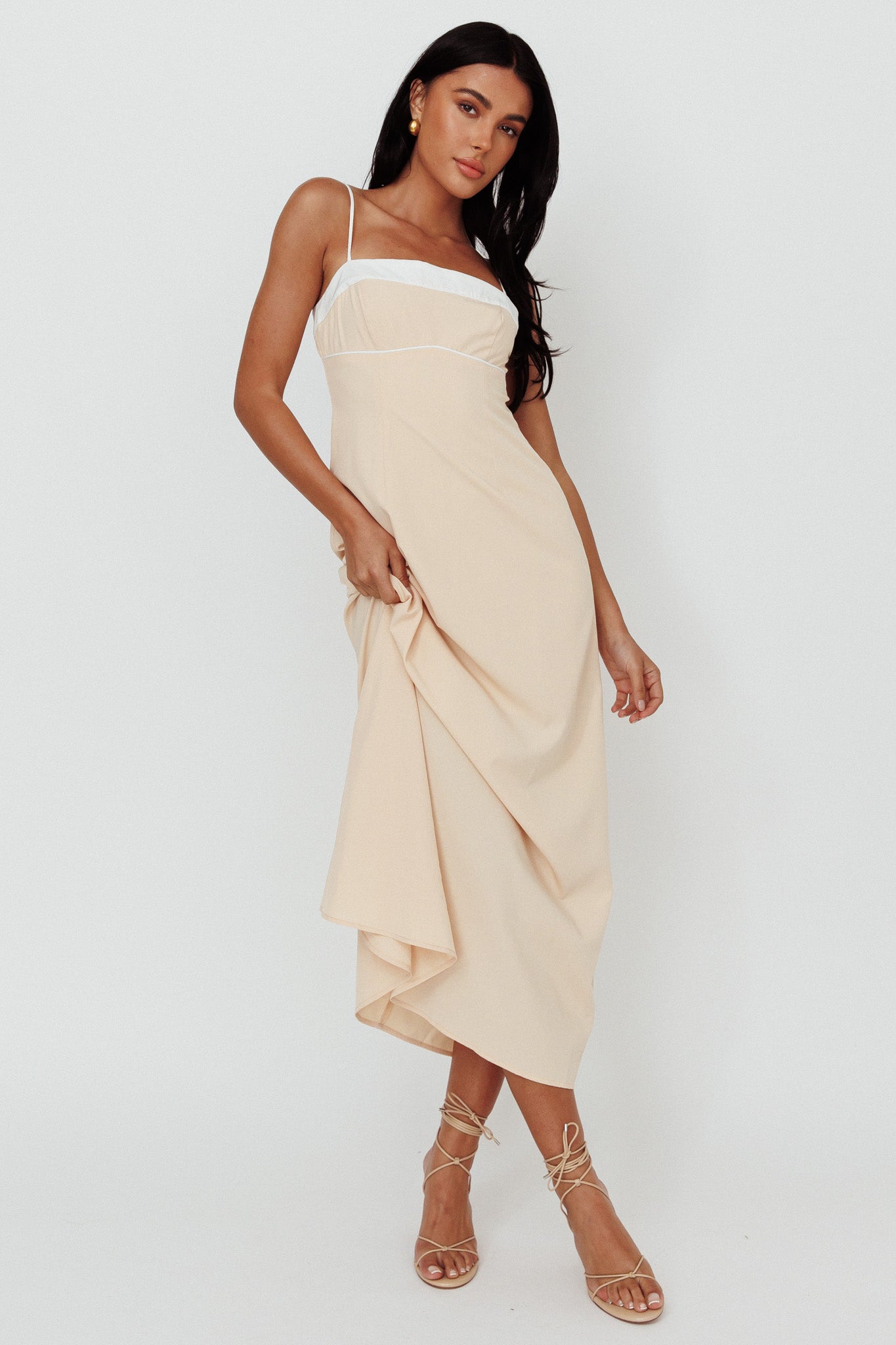 Taera Cami Strap Midi Dress Oat-Maymioy