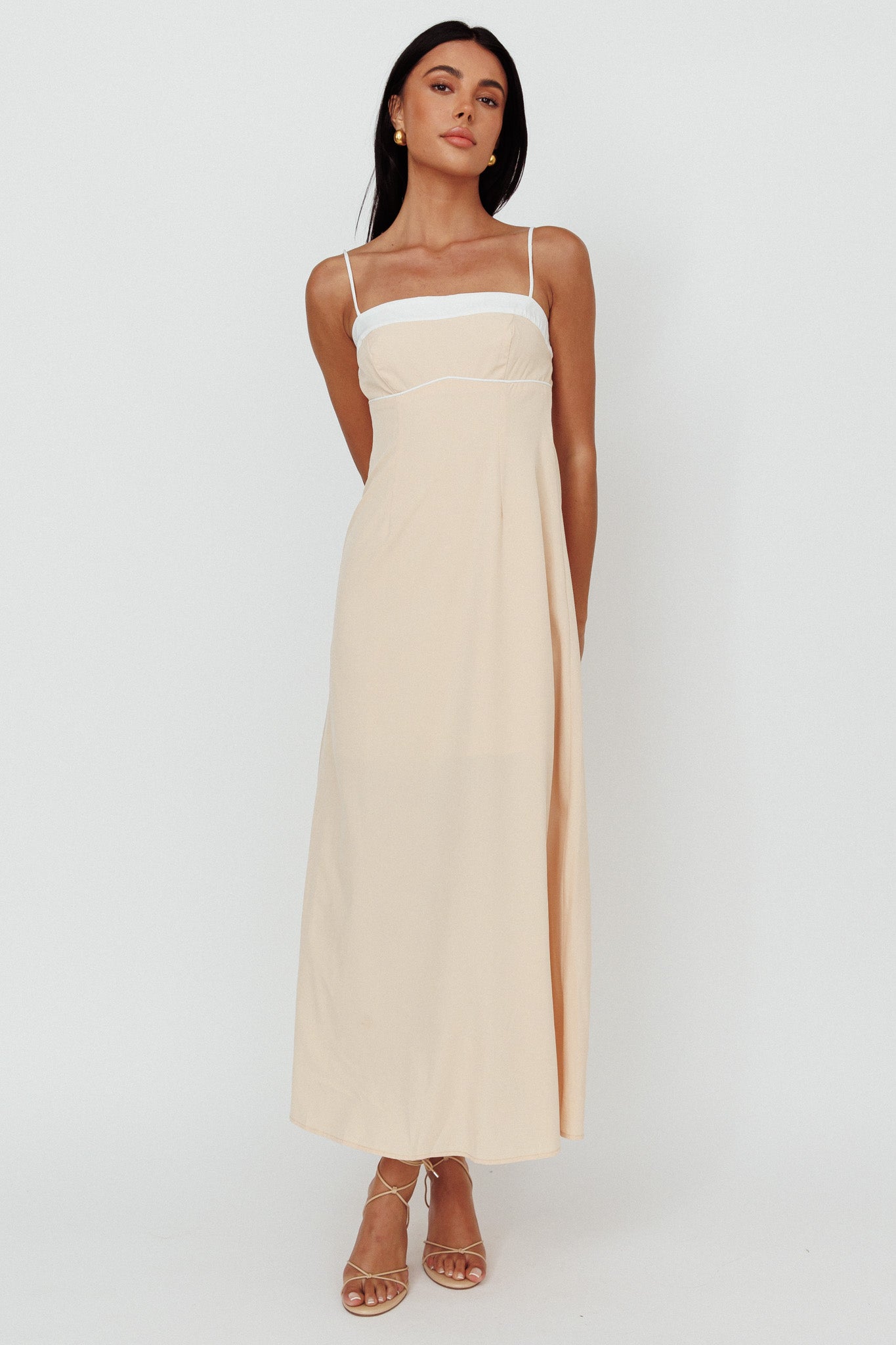 Taera Cami Strap Midi Dress Oat-Maymioy
