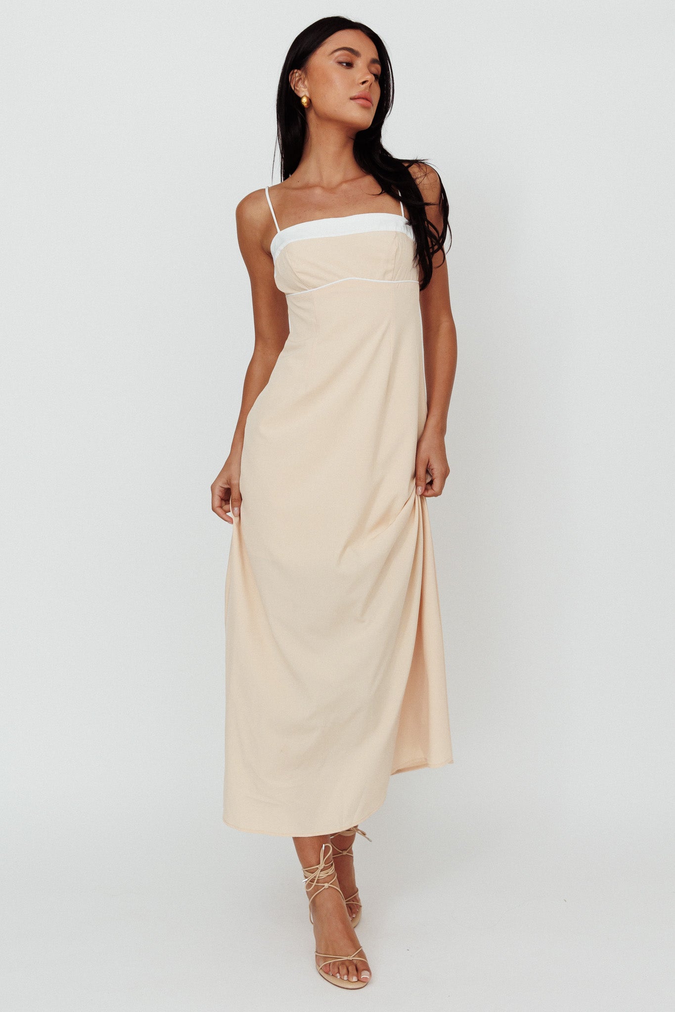 Taera Cami Strap Midi Dress Oat-Maymioy