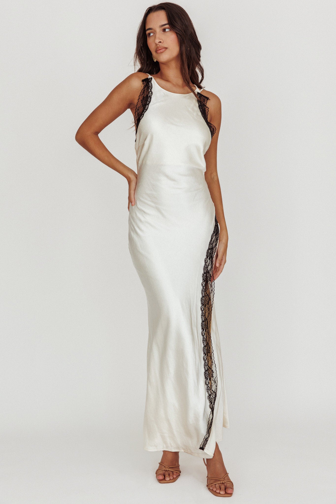 Flying High Lace Trim Maxi Dress Oyster-Maymioy