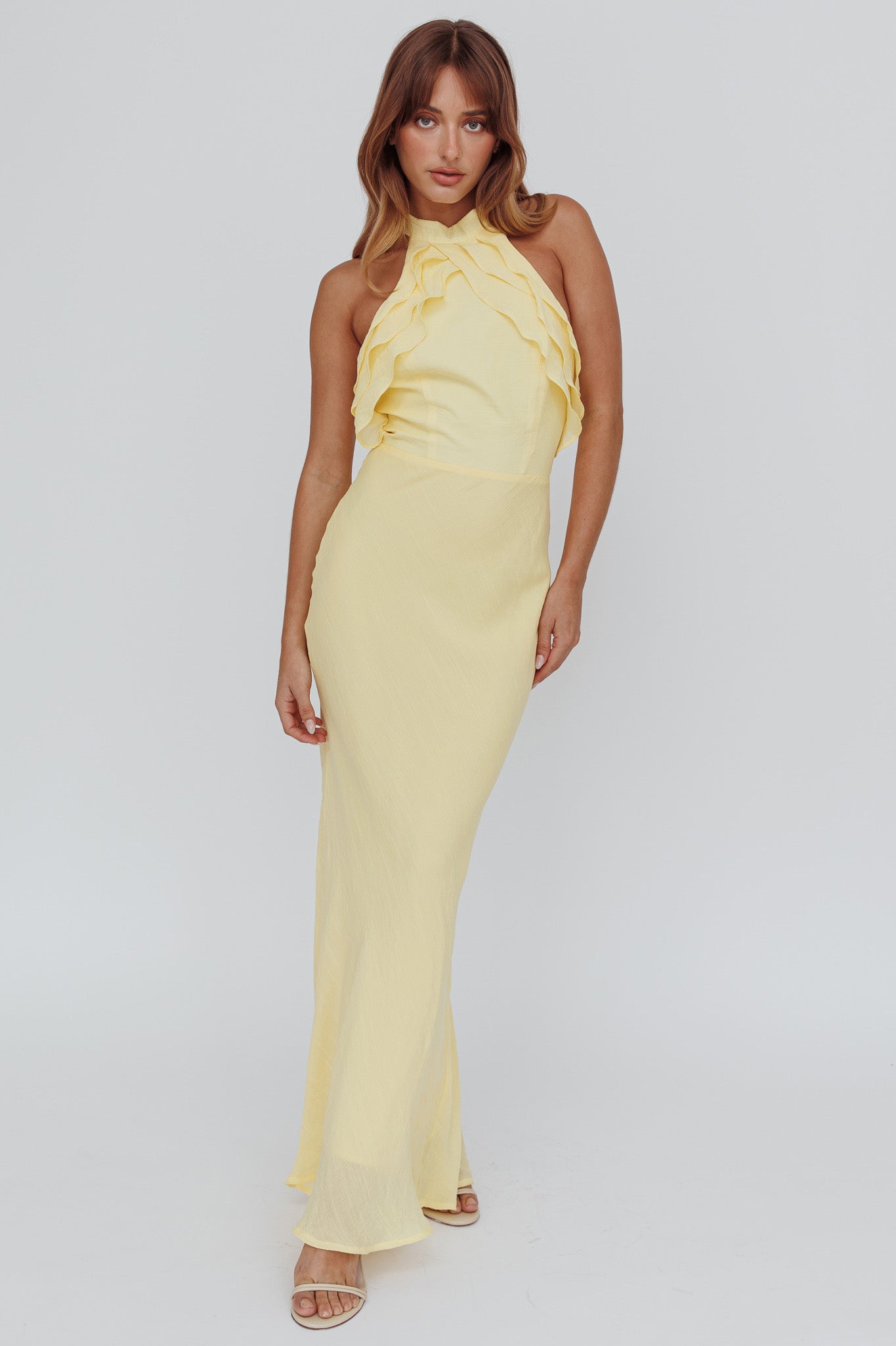 Topaz Skies Halterneck Ruffle Dress Banana-Maymioy
