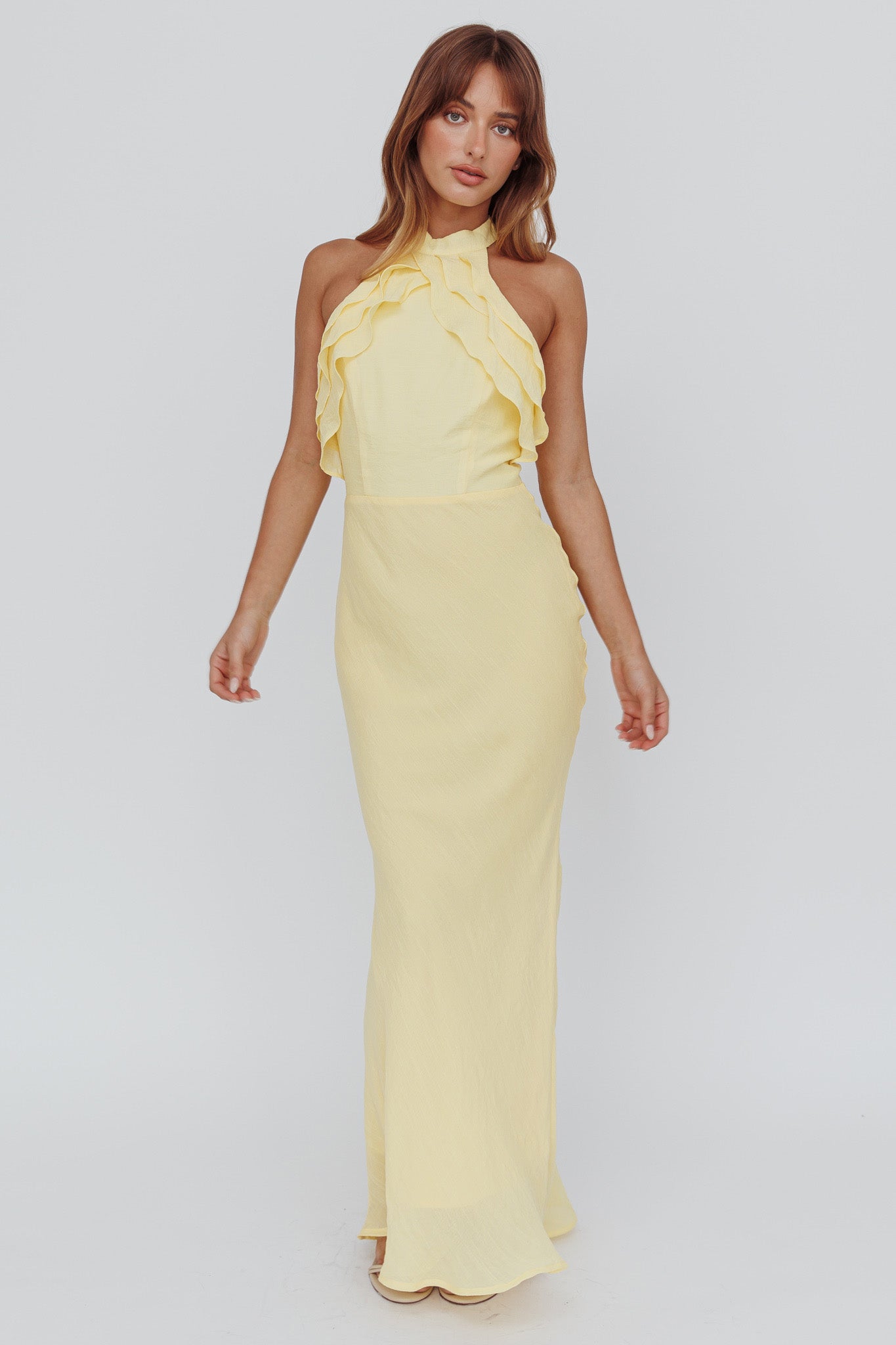 Topaz Skies Halterneck Ruffle Dress Banana-Maymioy