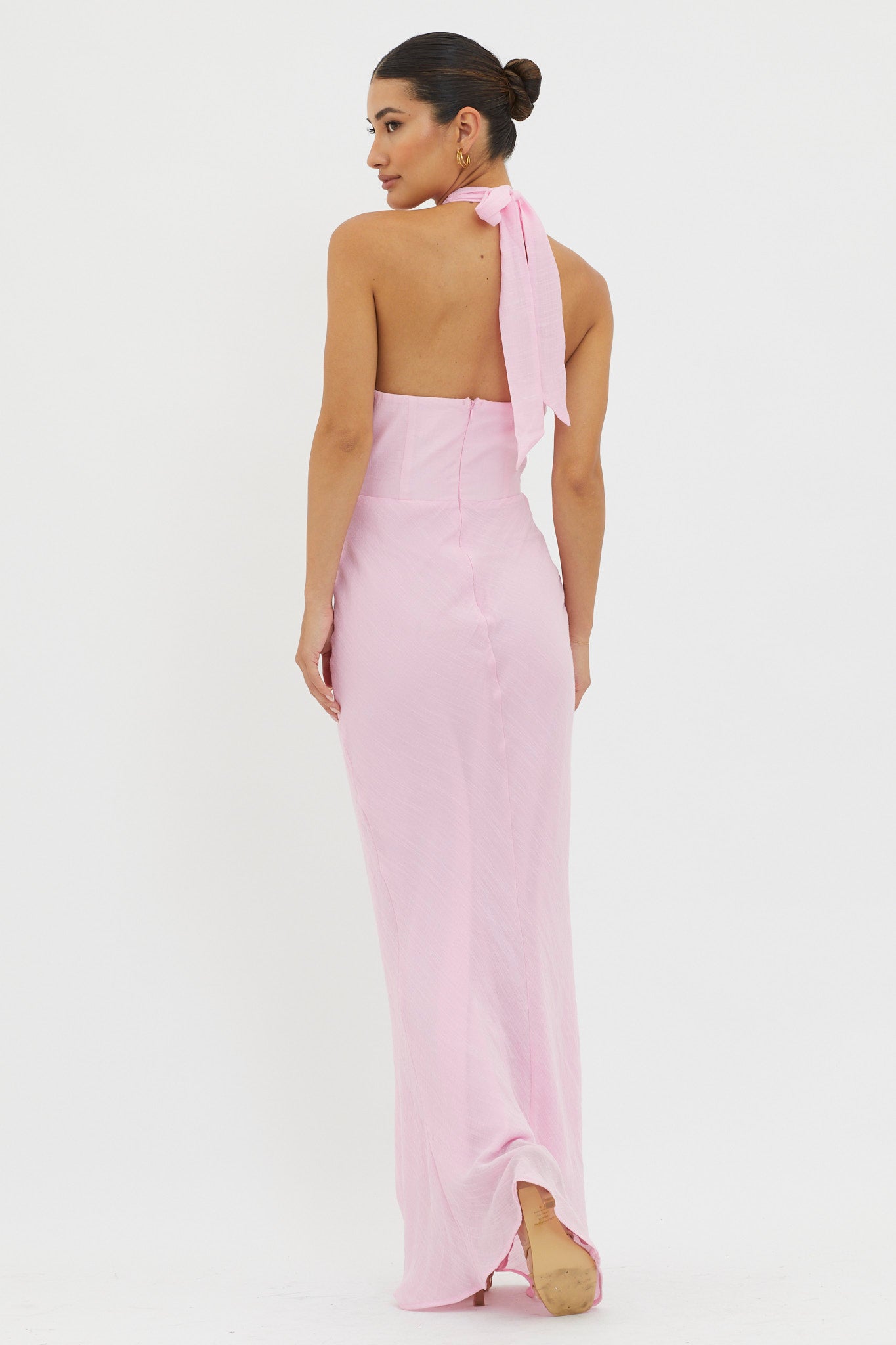 Topaz Skies Halterneck Ruffle Dress Pink-Maymioy