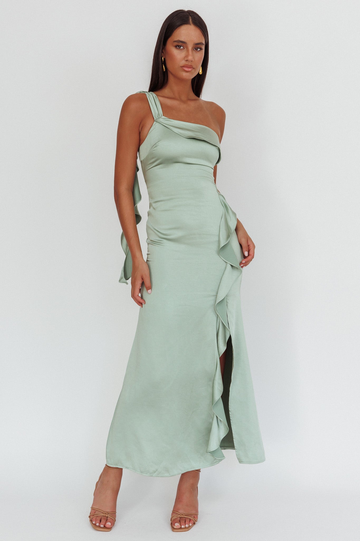 Carmel One-Shoulder Split Maxi Dress Sage-Maymioy