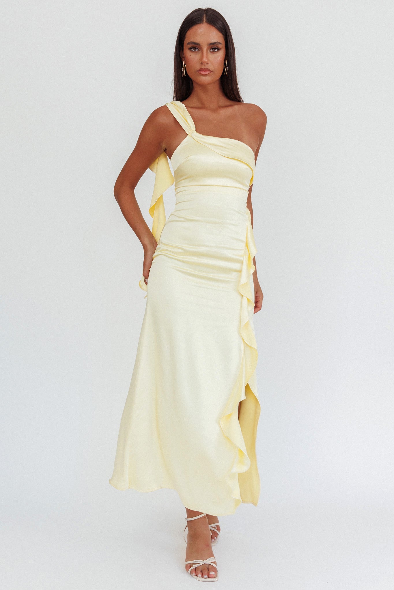 Carmel One-Shoulder Split Maxi Dress Butter-Maymioy