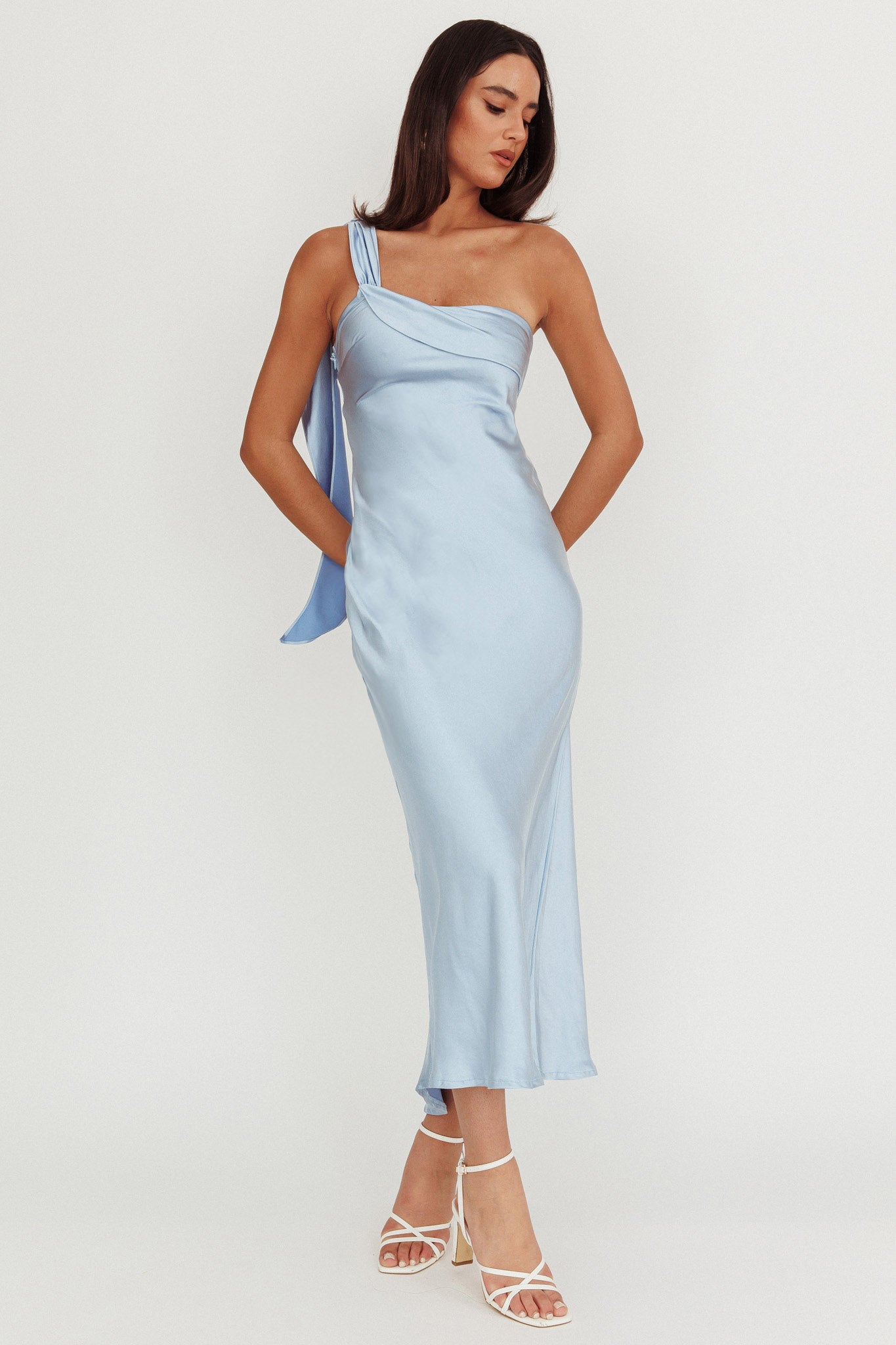 Carmel One-Shoulder Sash Maxi Dress Baby Blue-Maymioy
