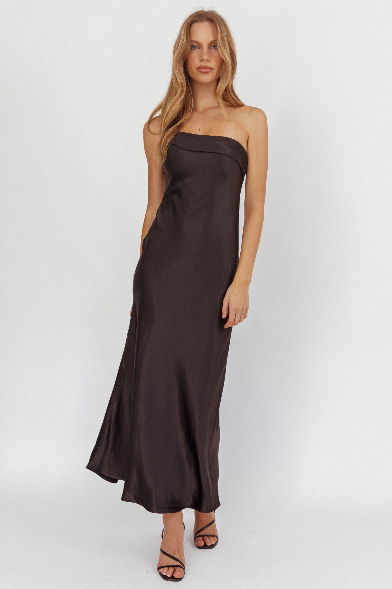 Carmel One-Shoulder Sash Maxi Dress Black-Maymioy