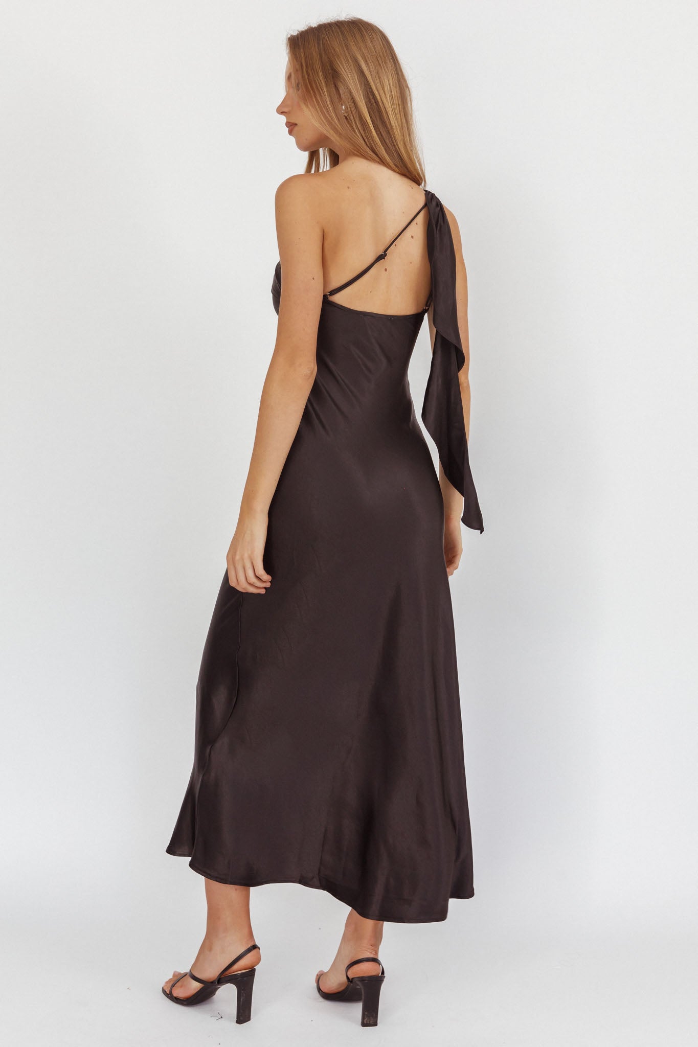 Carmel One-Shoulder Sash Maxi Dress Black-Maymioy