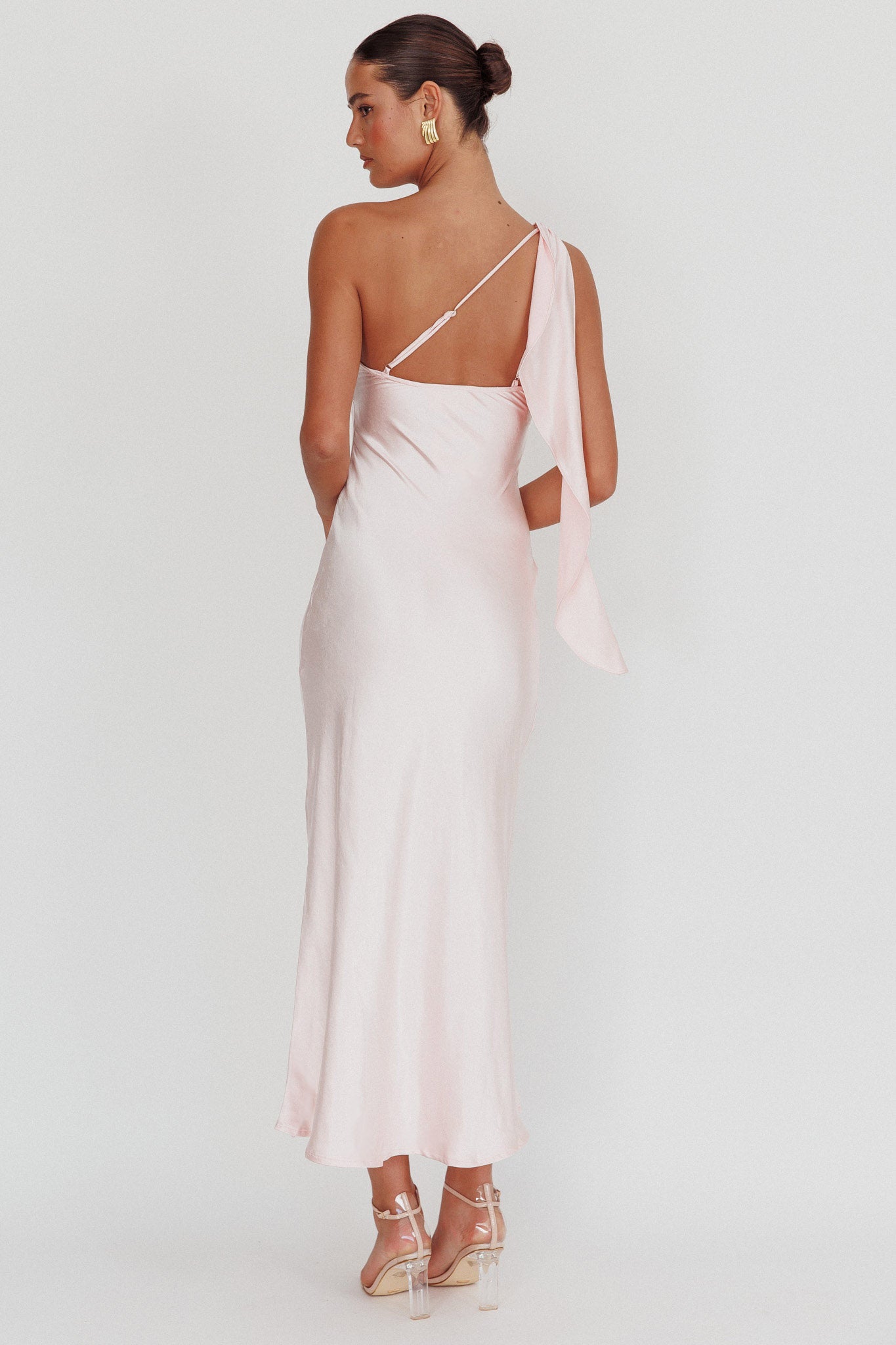 Carmel One-Shoulder Sash Maxi Dress Blush-Maymioy