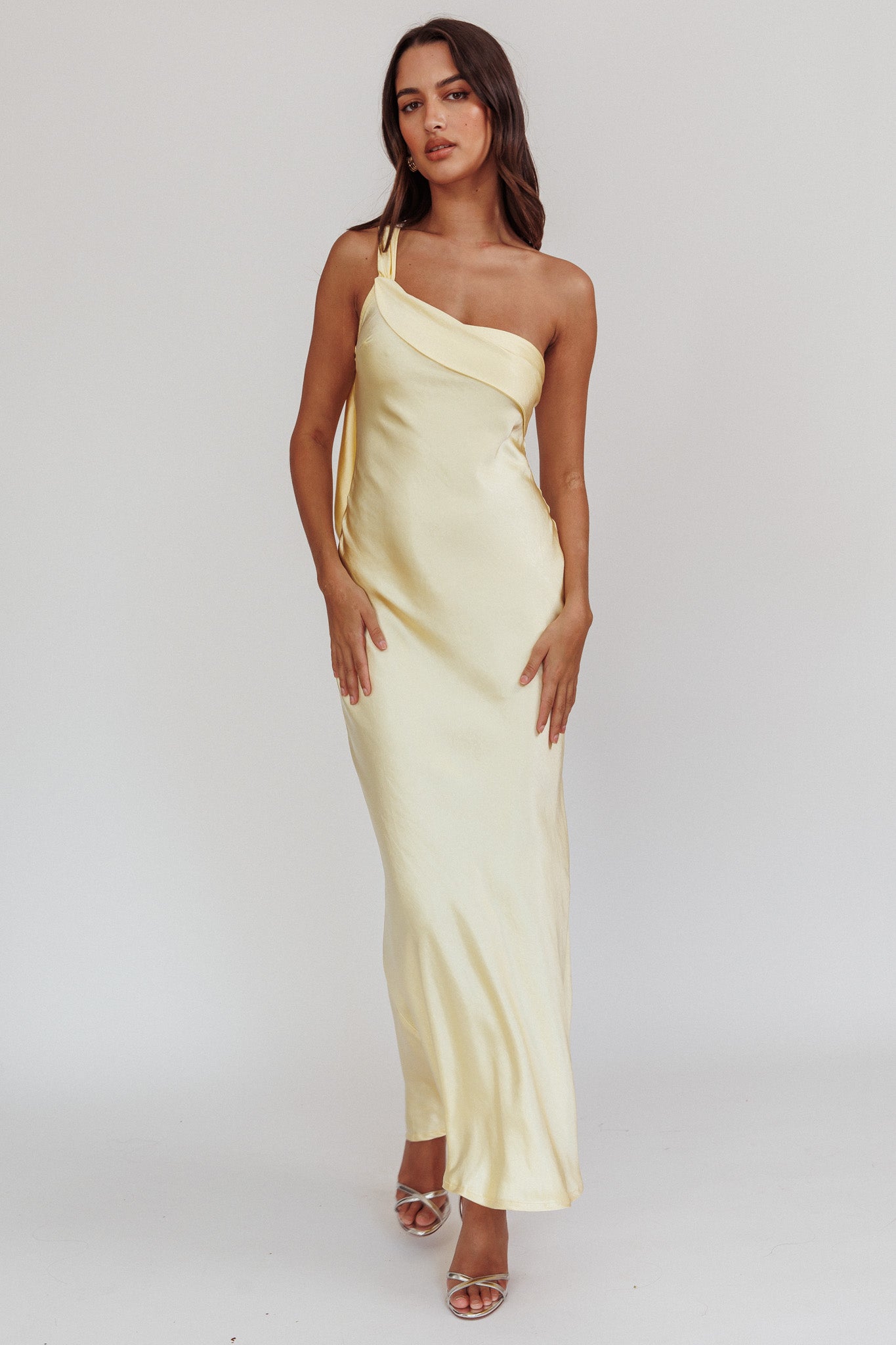 Carmel One-Shoulder Sash Maxi Dress Butter-Maymioy