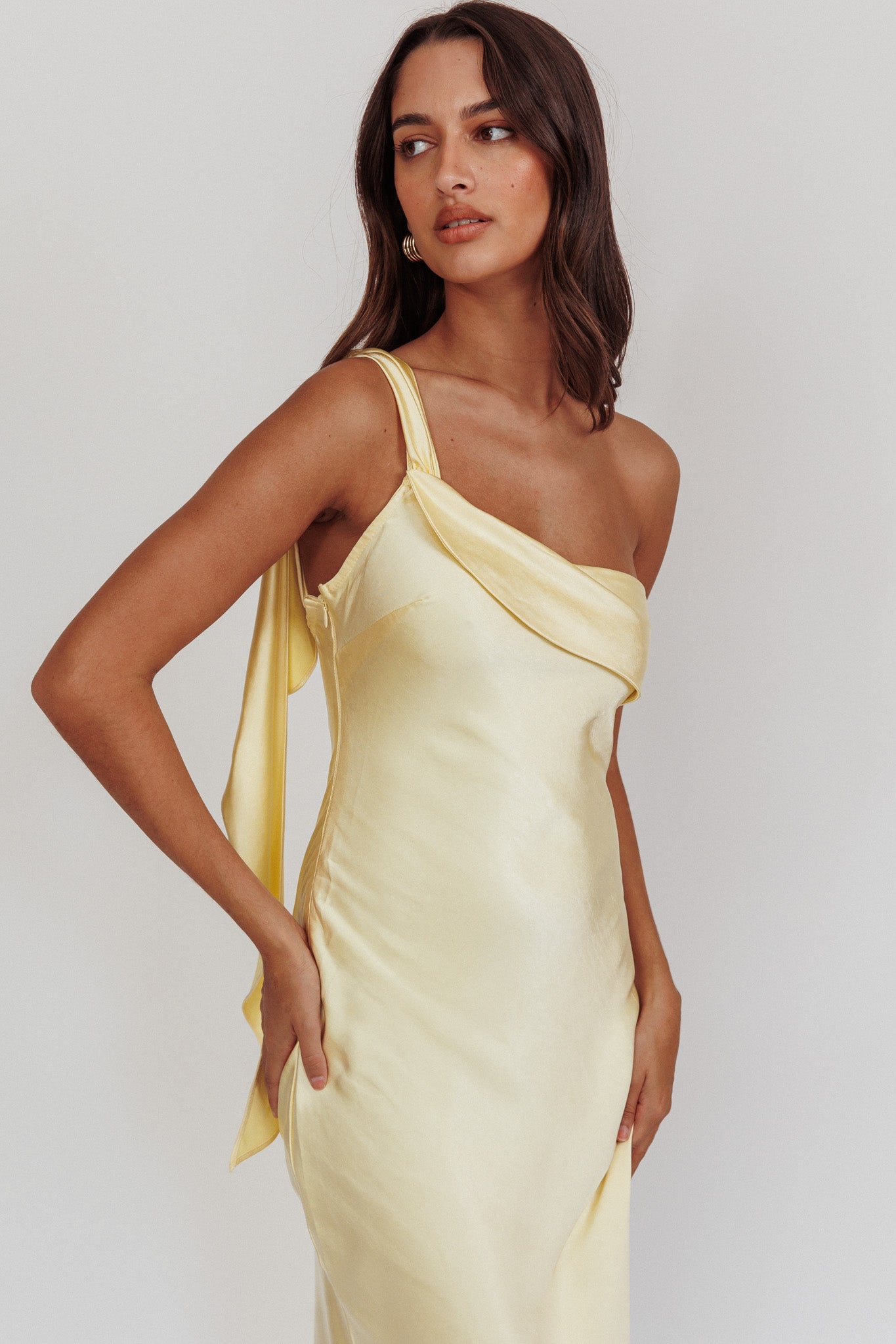 Carmel One-Shoulder Sash Maxi Dress Butter-Maymioy