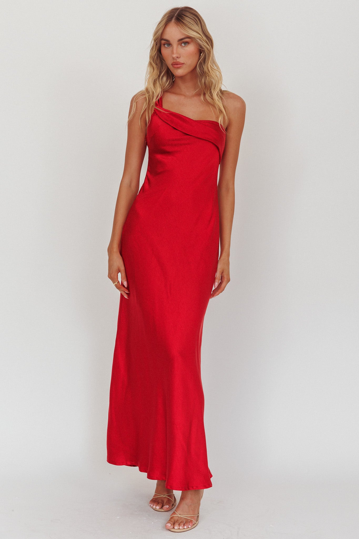 Carmel One-Shoulder Sash Maxi Dress Cherry-Maymioy