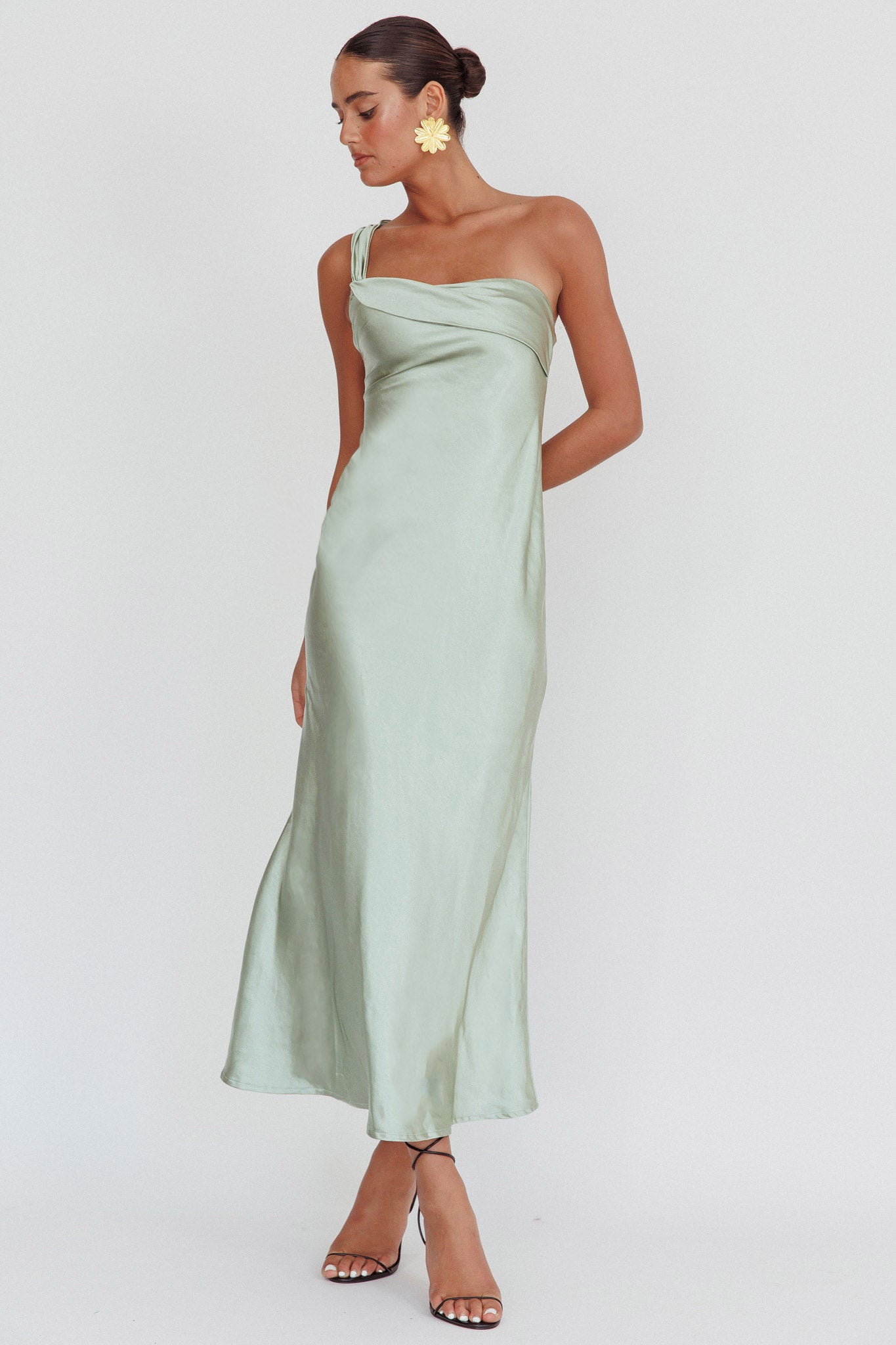 Carmel One-Shoulder Sash Maxi Dress Sage-Maymioy