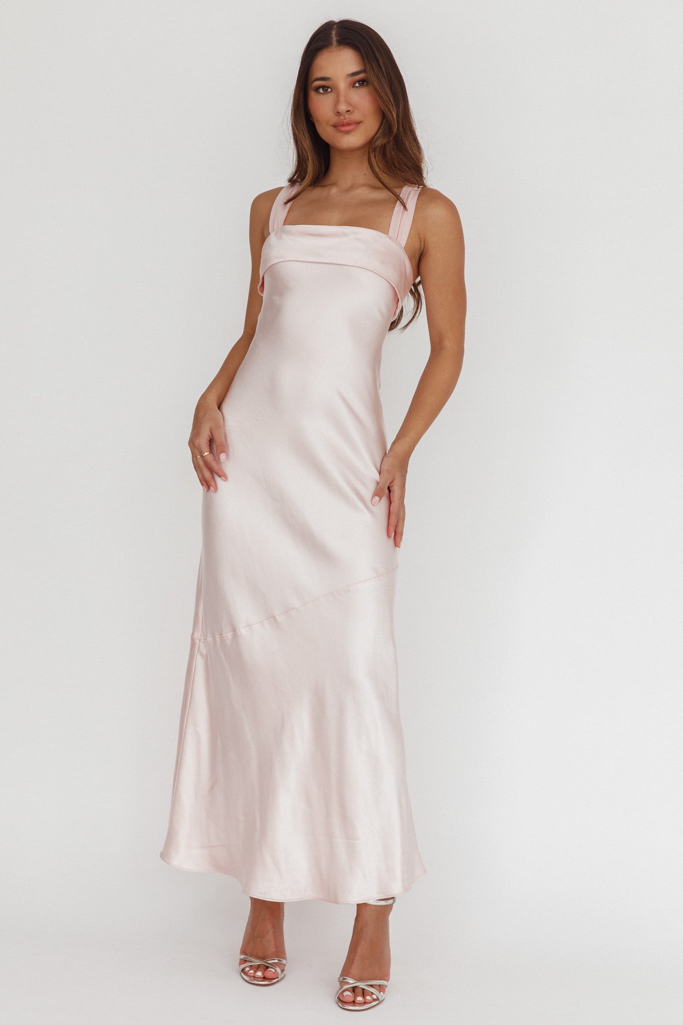 Carmel Shoulder Sash Midi Dress Blush-Maymioy