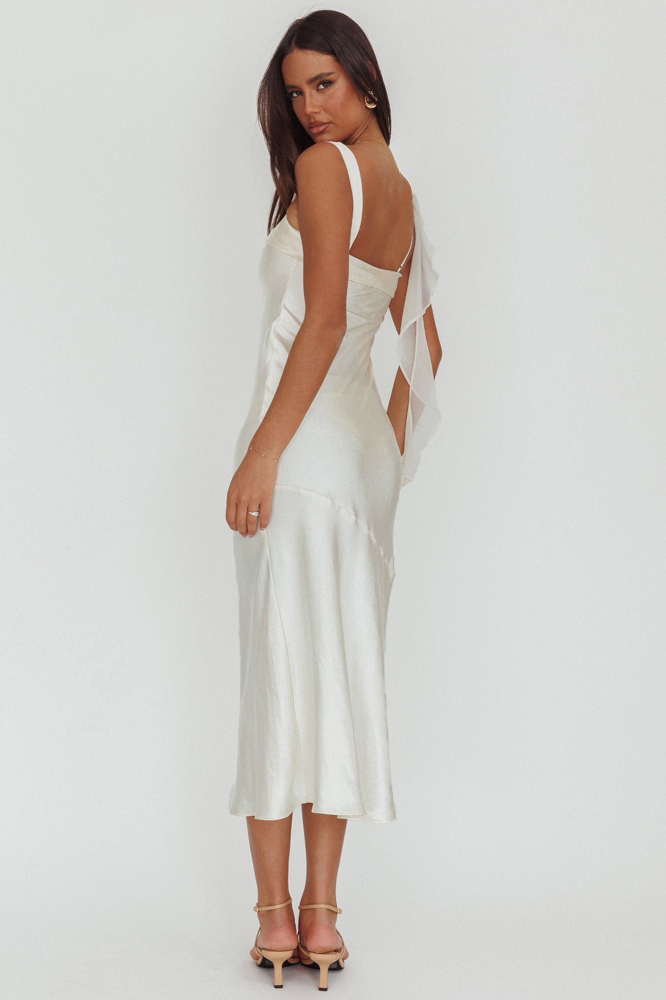 Carmel Shoulder Sash Midi Dress Oyster-Maymioy