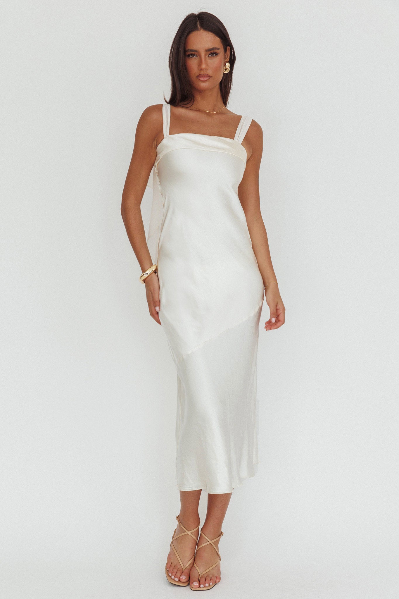 Carmel Shoulder Sash Midi Dress Oyster-Maymioy
