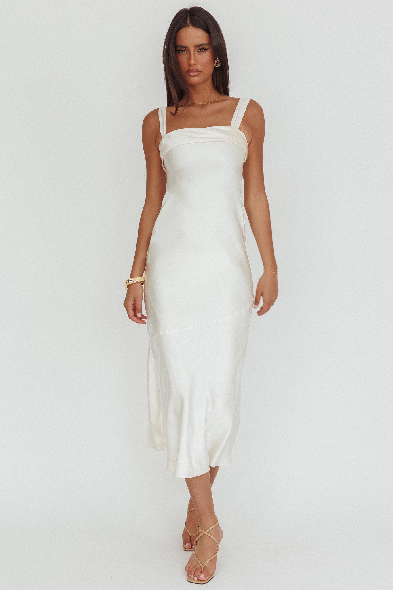Carmel Shoulder Sash Midi Dress Oyster-Maymioy