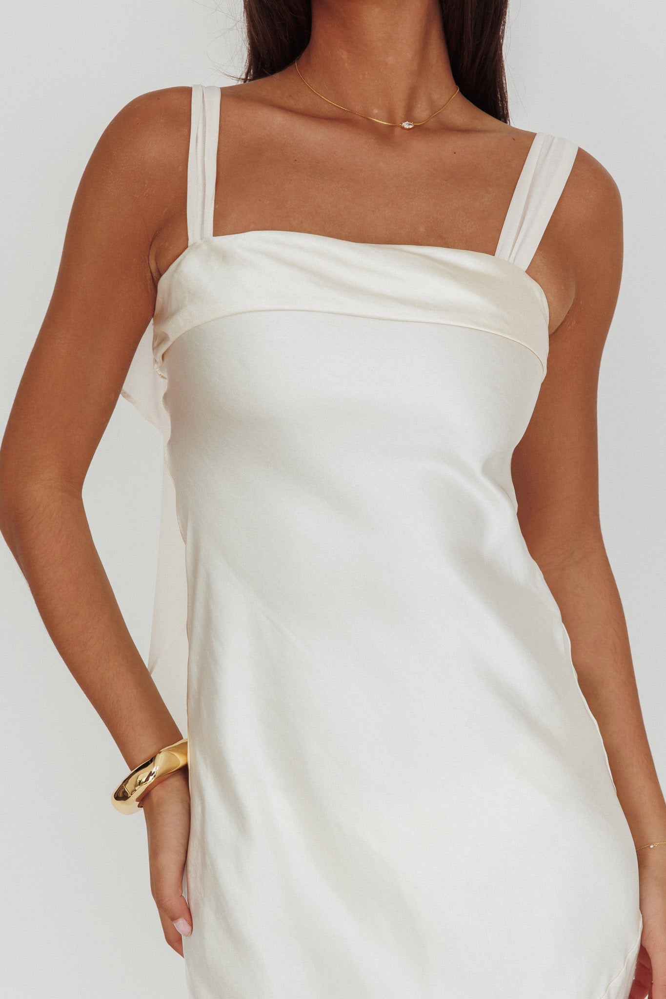 Carmel Shoulder Sash Midi Dress Oyster-Maymioy