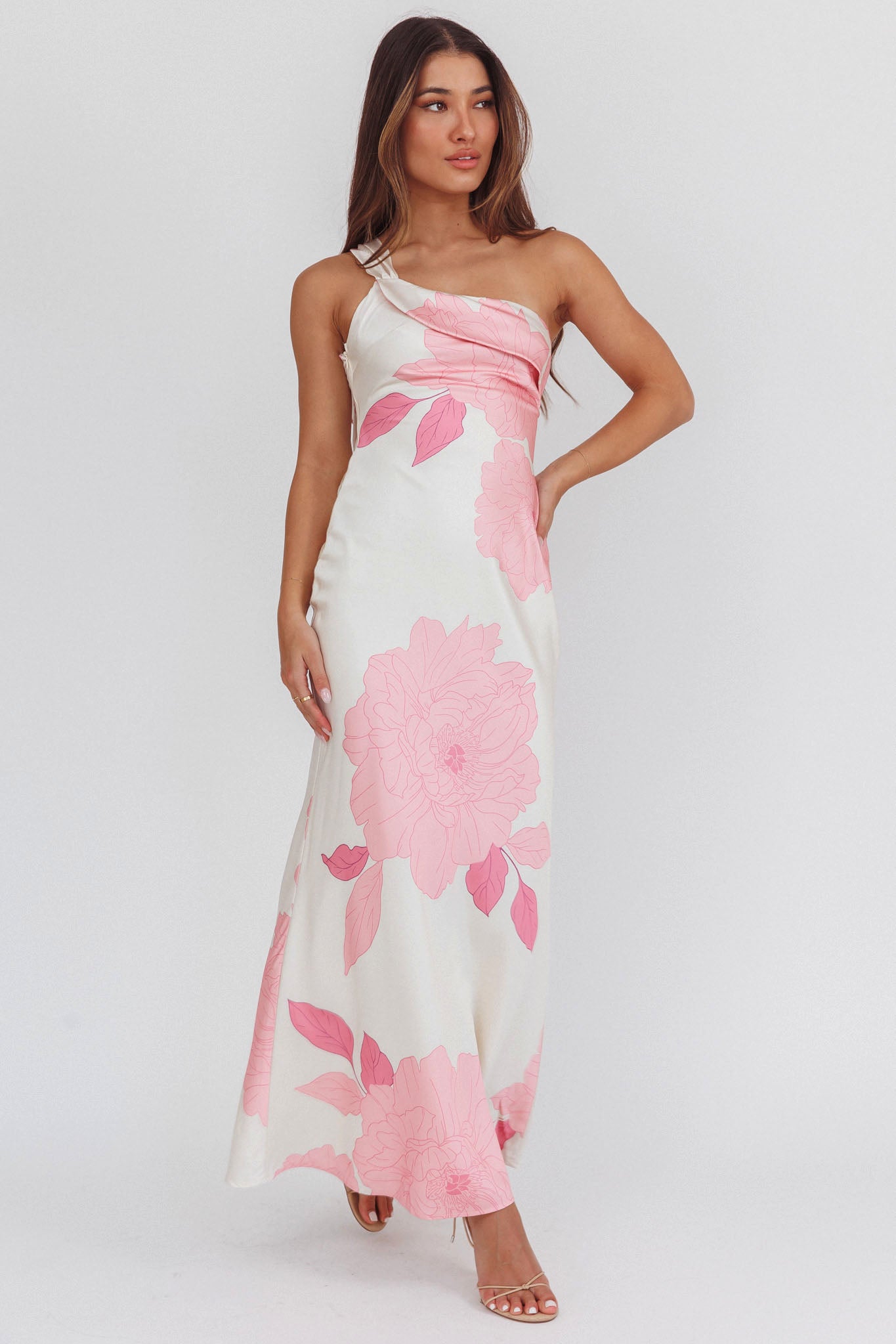 Carmel One-Shoulder Sash Maxi Dress Floral Butter-Maymioy
