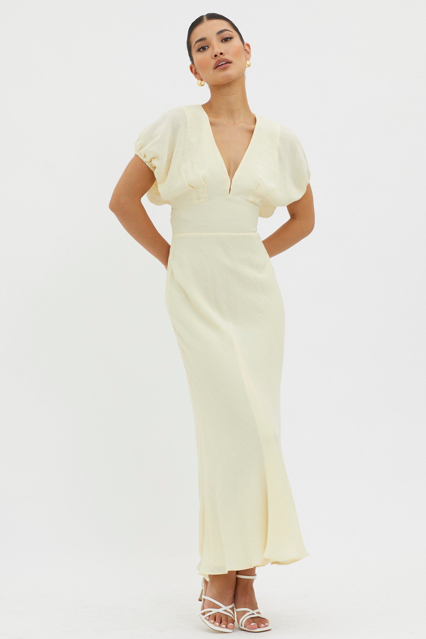 Dare To Live V-Neck Maxi Dress Butter-Maymioy