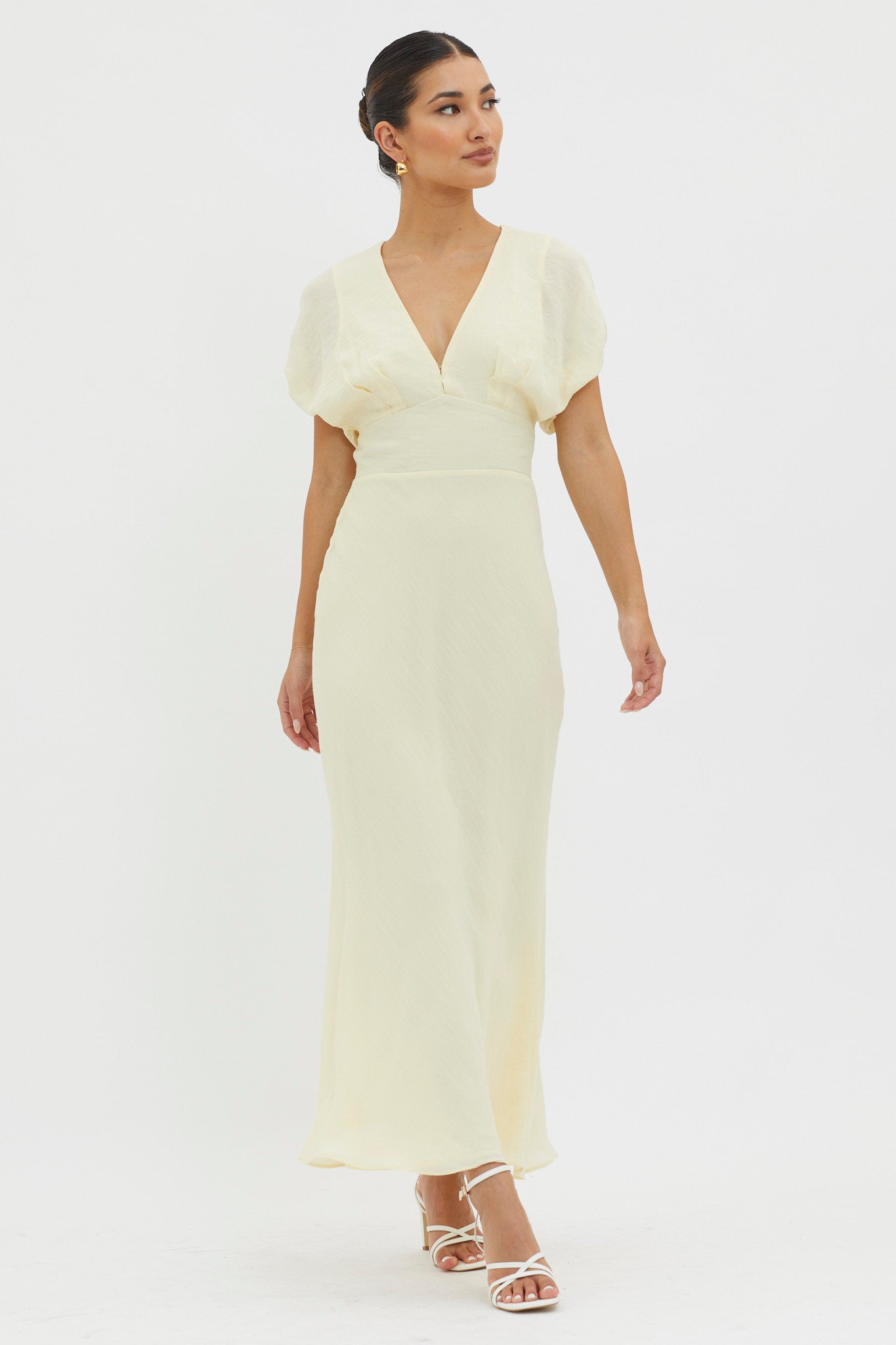 Dare To Live V-Neck Maxi Dress Butter-Maymioy