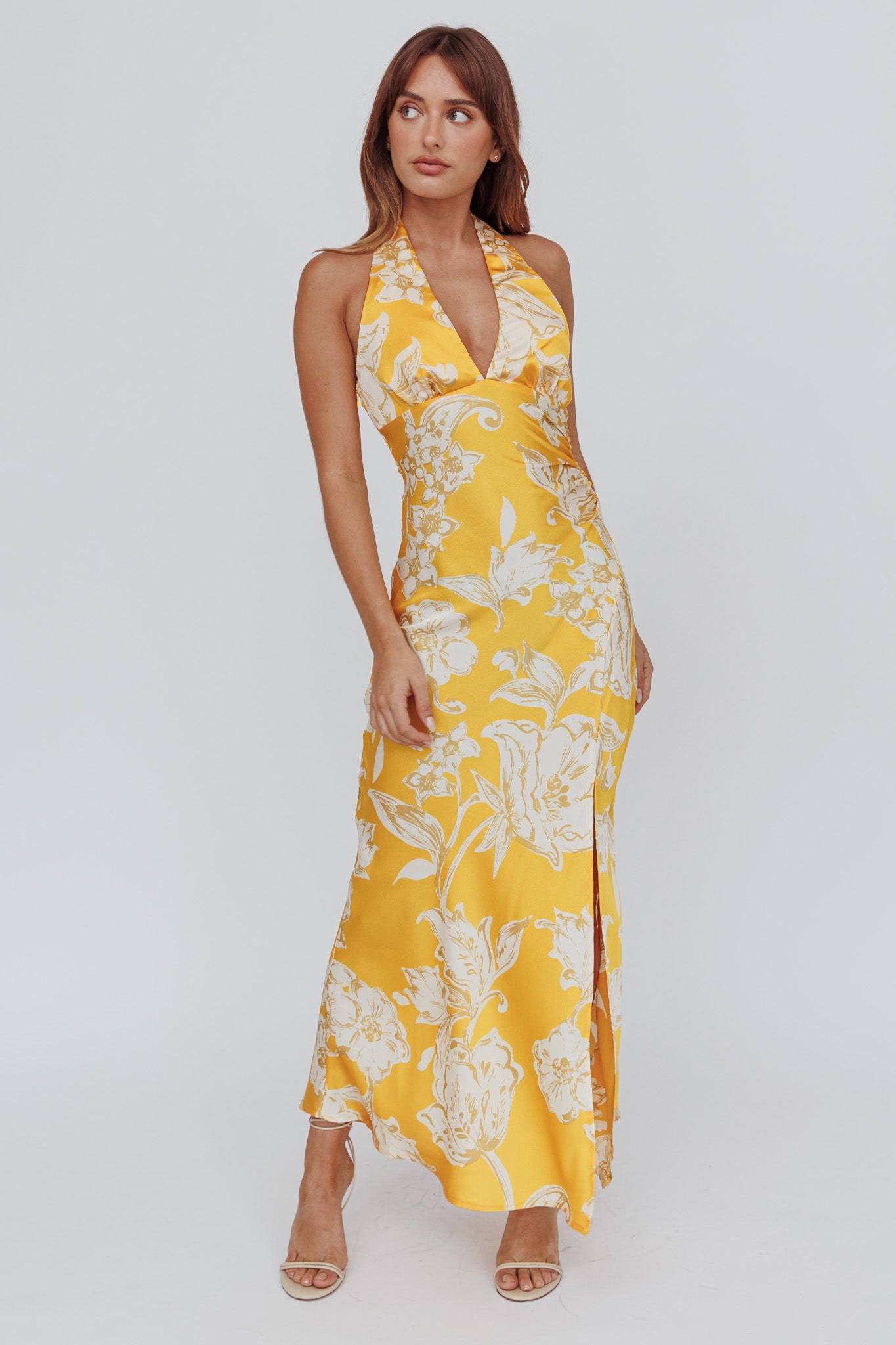 Brighter Days Halterneck Split Midi Dress Sun-Maymioy