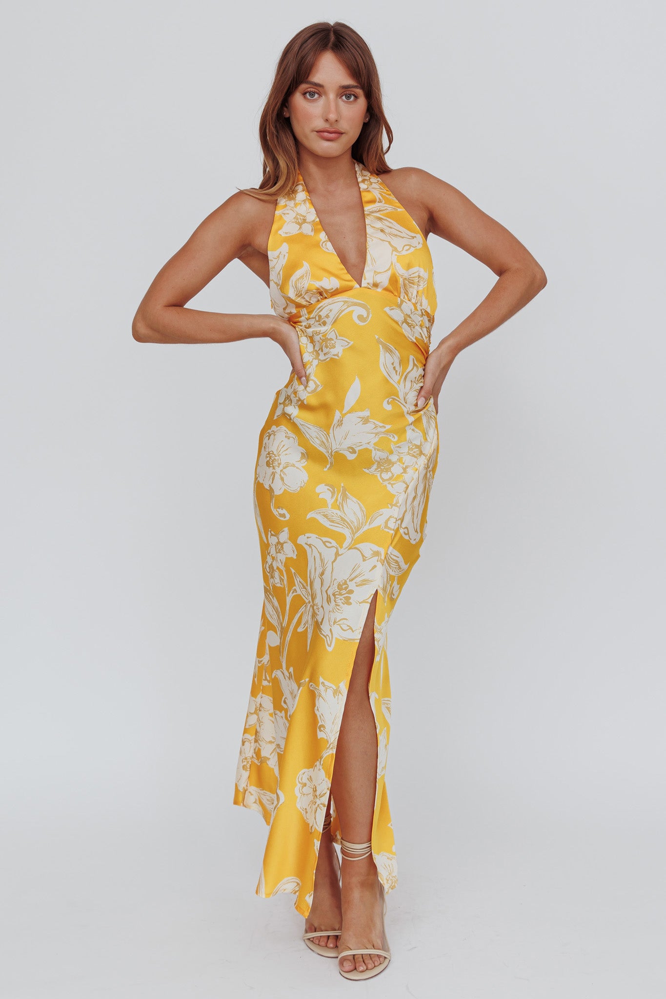 Brighter Days Halterneck Split Midi Dress Sun-Maymioy