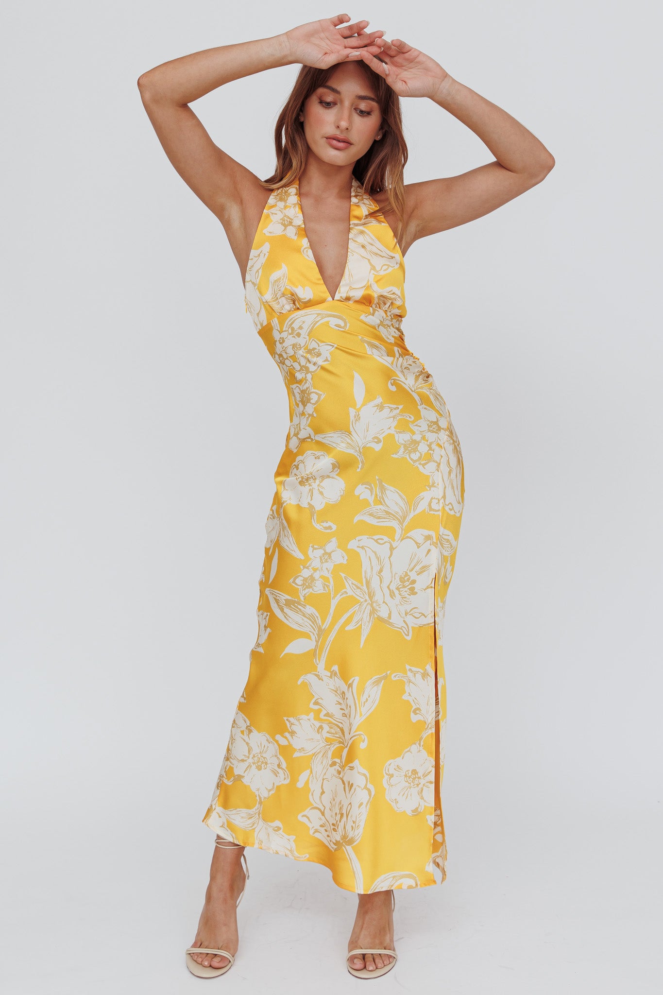 Brighter Days Halterneck Split Midi Dress Sun-Maymioy
