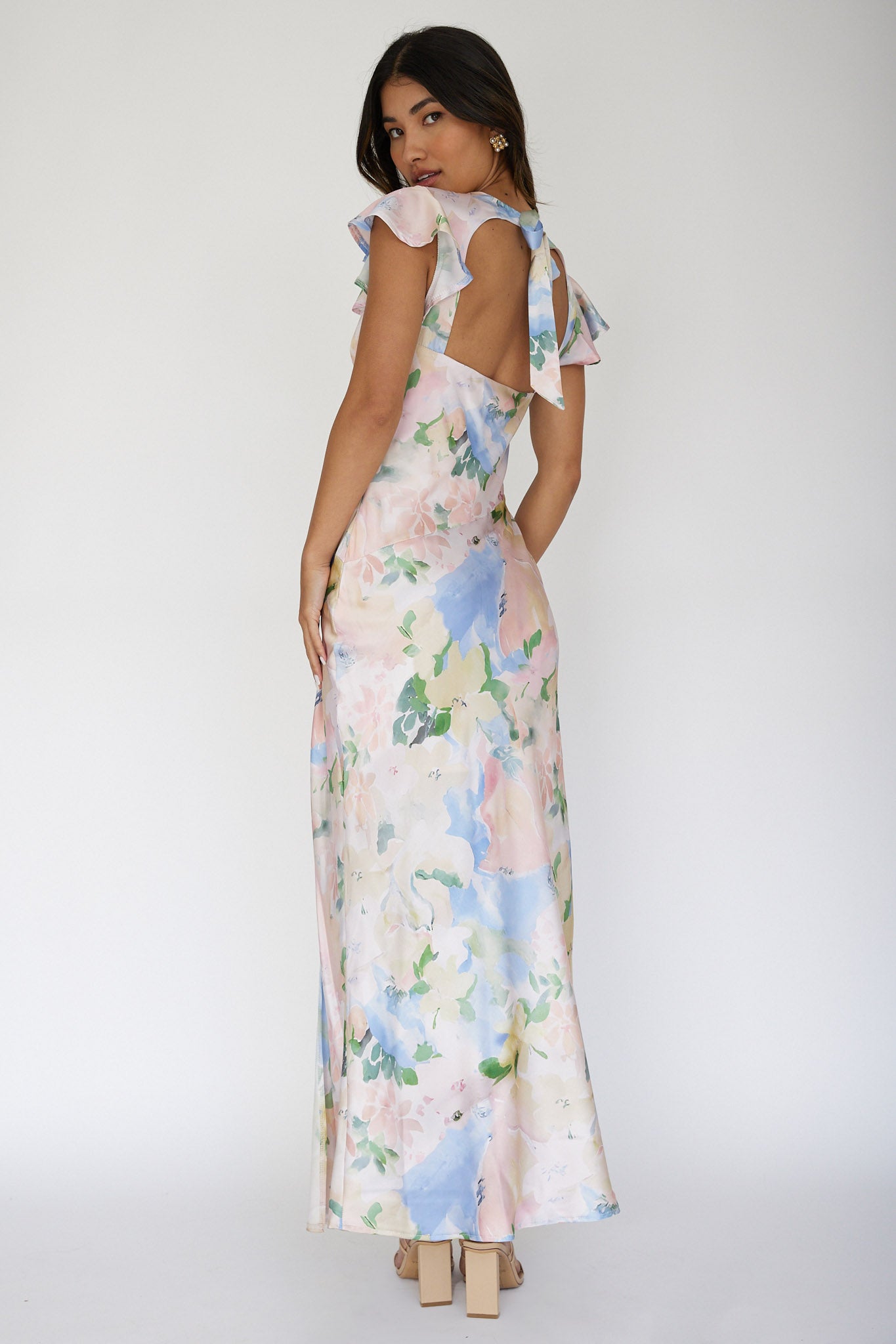 Jannet Keyhole Back Maxi Dress Floral Apricot-Maymioy