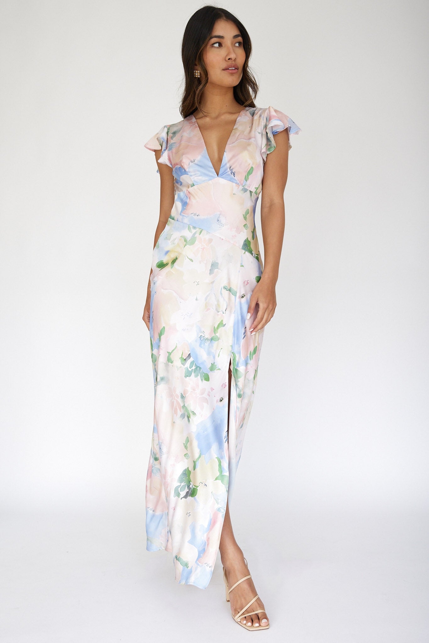 Jannet Keyhole Back Maxi Dress Floral Apricot-Maymioy