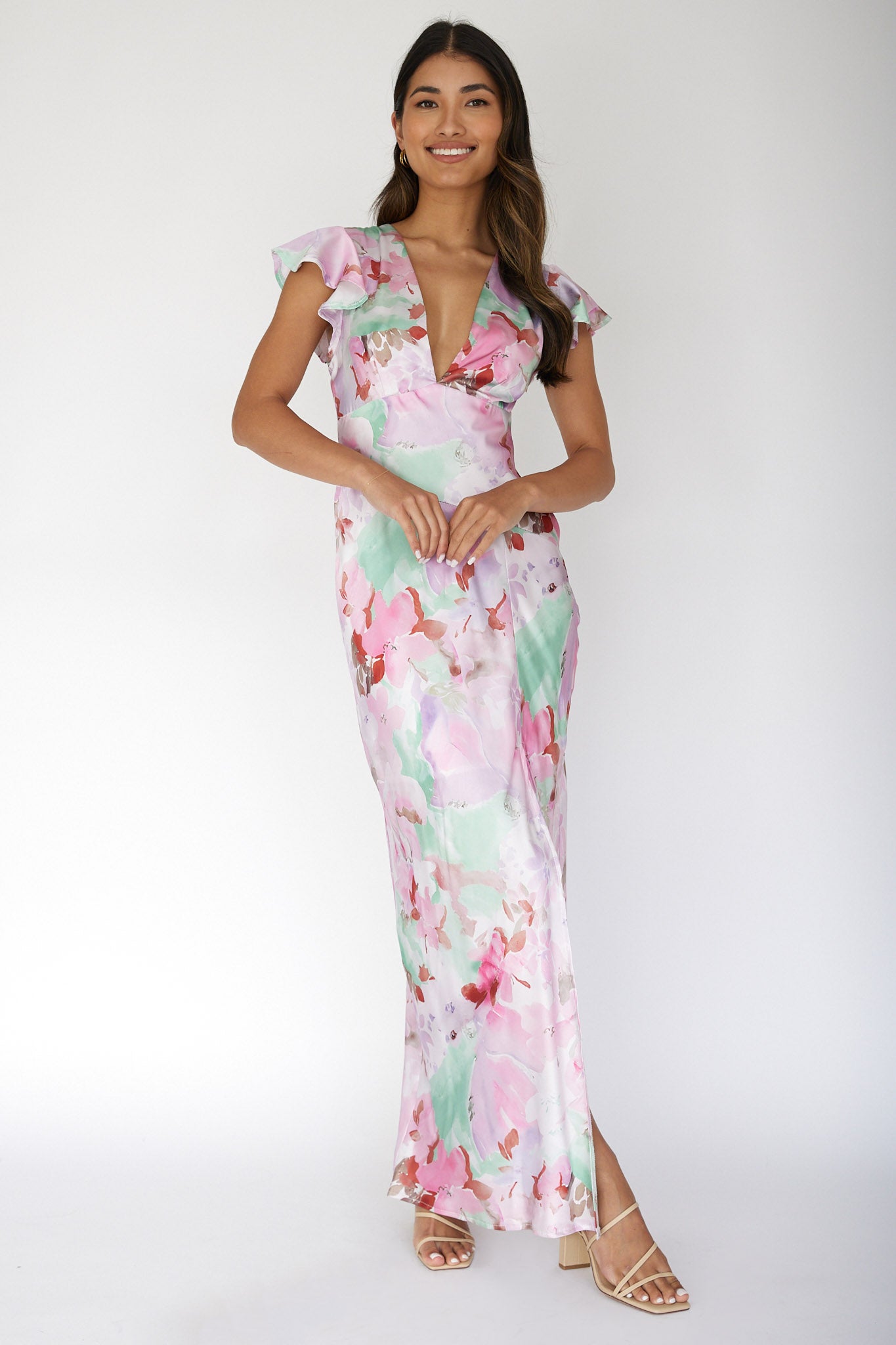 Jannet Keyhole Back Maxi Dress Floral Pink-Maymioy