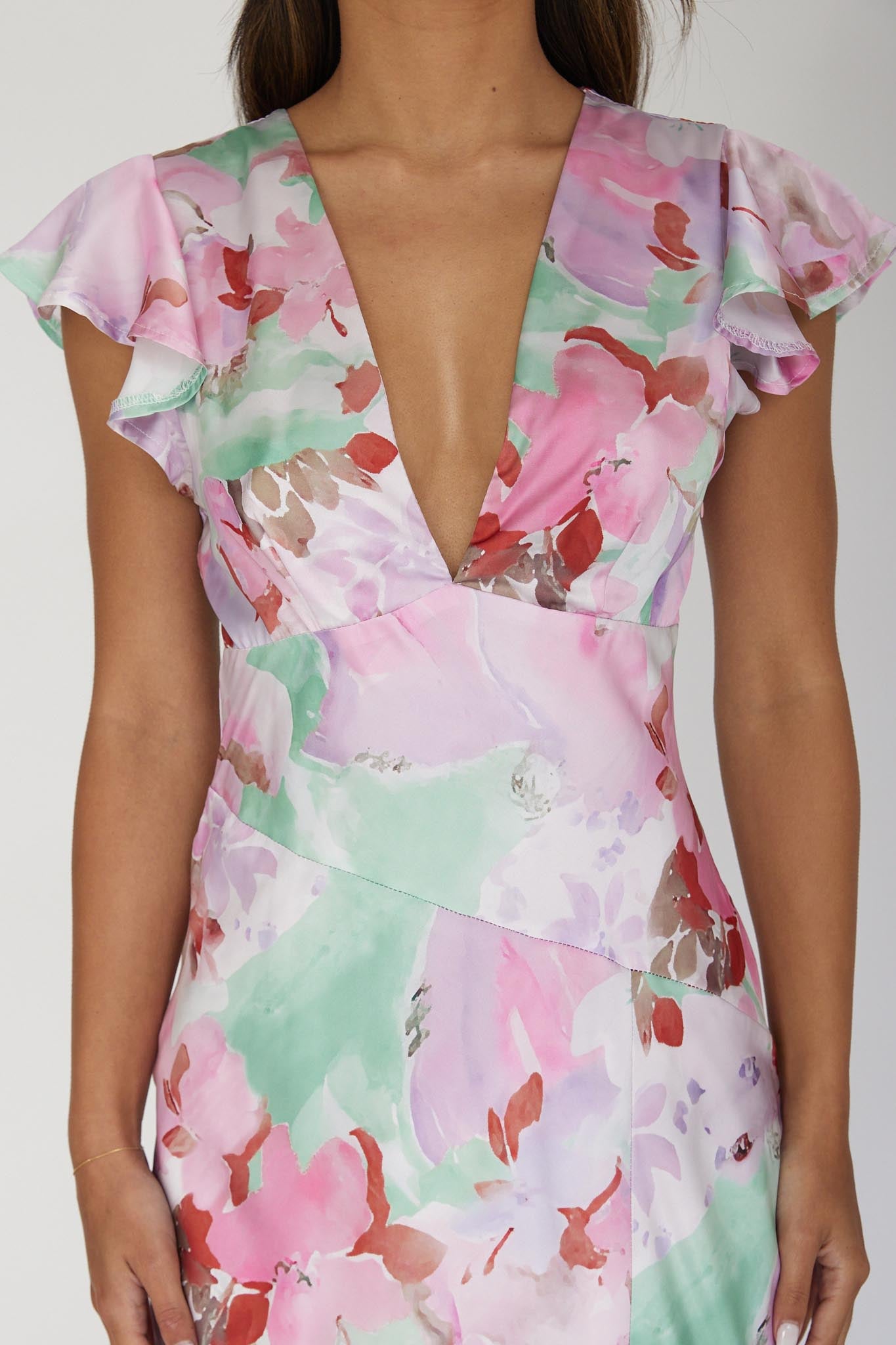 Jannet Keyhole Back Maxi Dress Floral Pink-Maymioy