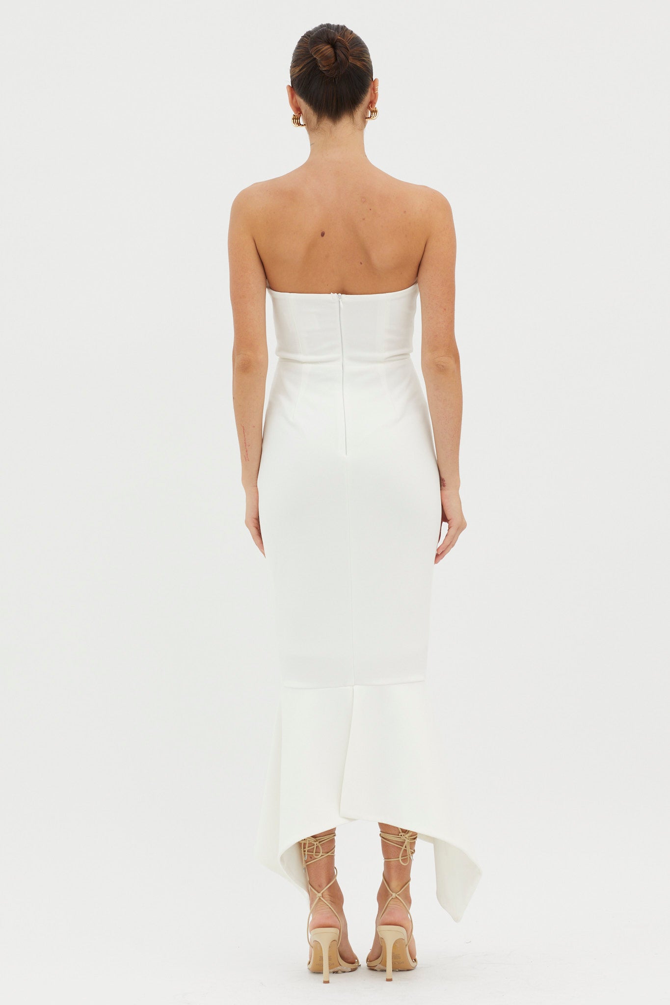 Sharona Strapless Gathered Midi Dress White-Maymioy