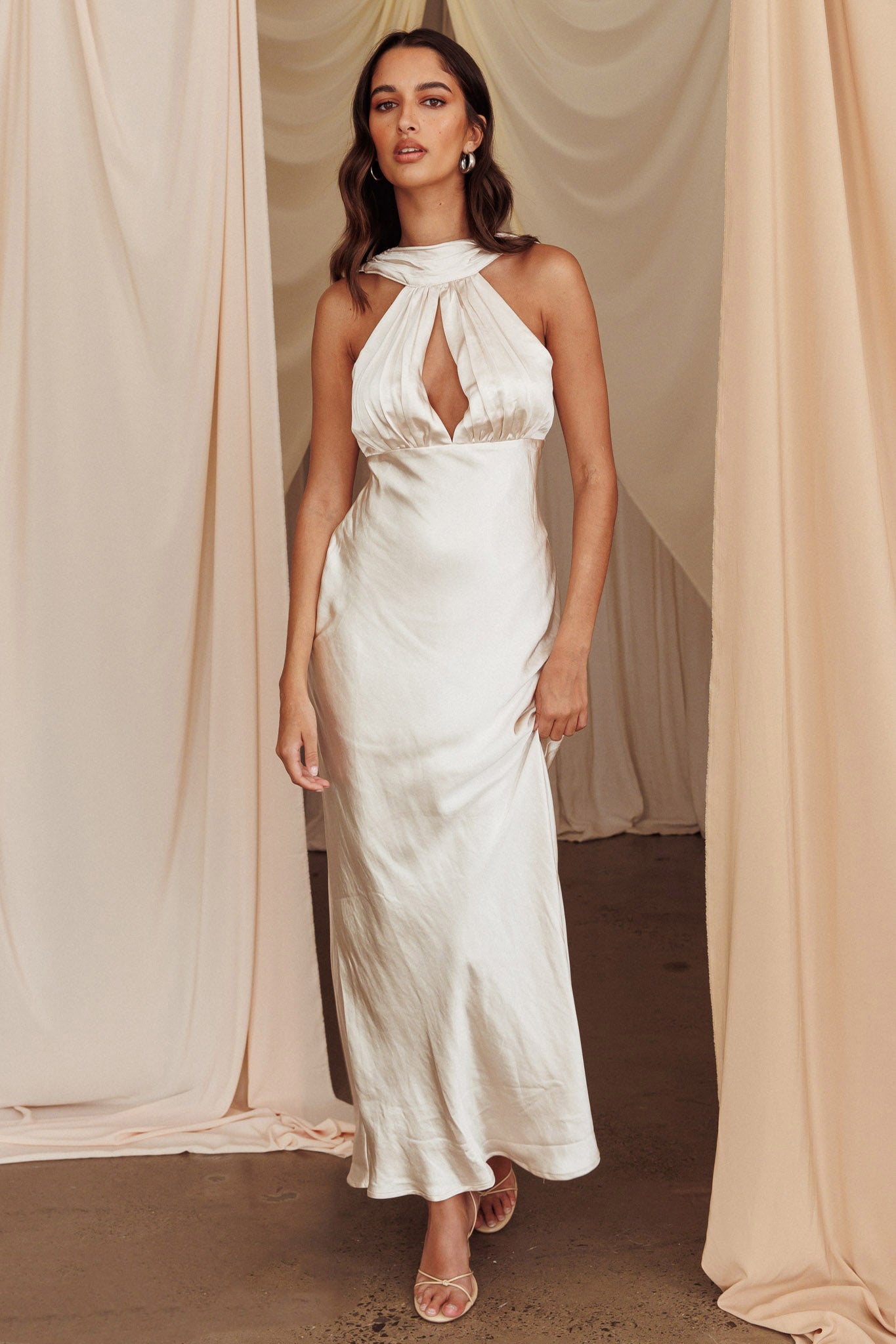 Starry Nights Cowl Back Maxi Dress Champagne-Maymioy