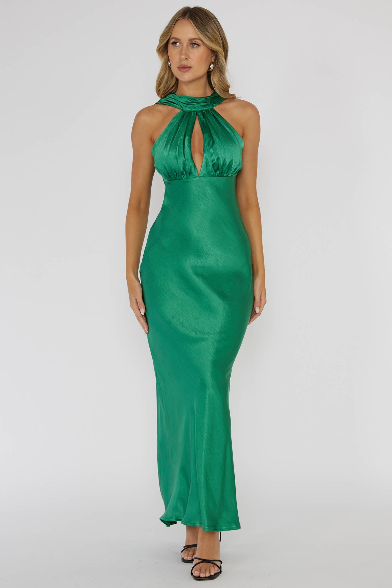 Starry Nights Cowl Back Maxi Dress Forest Green-Maymioy