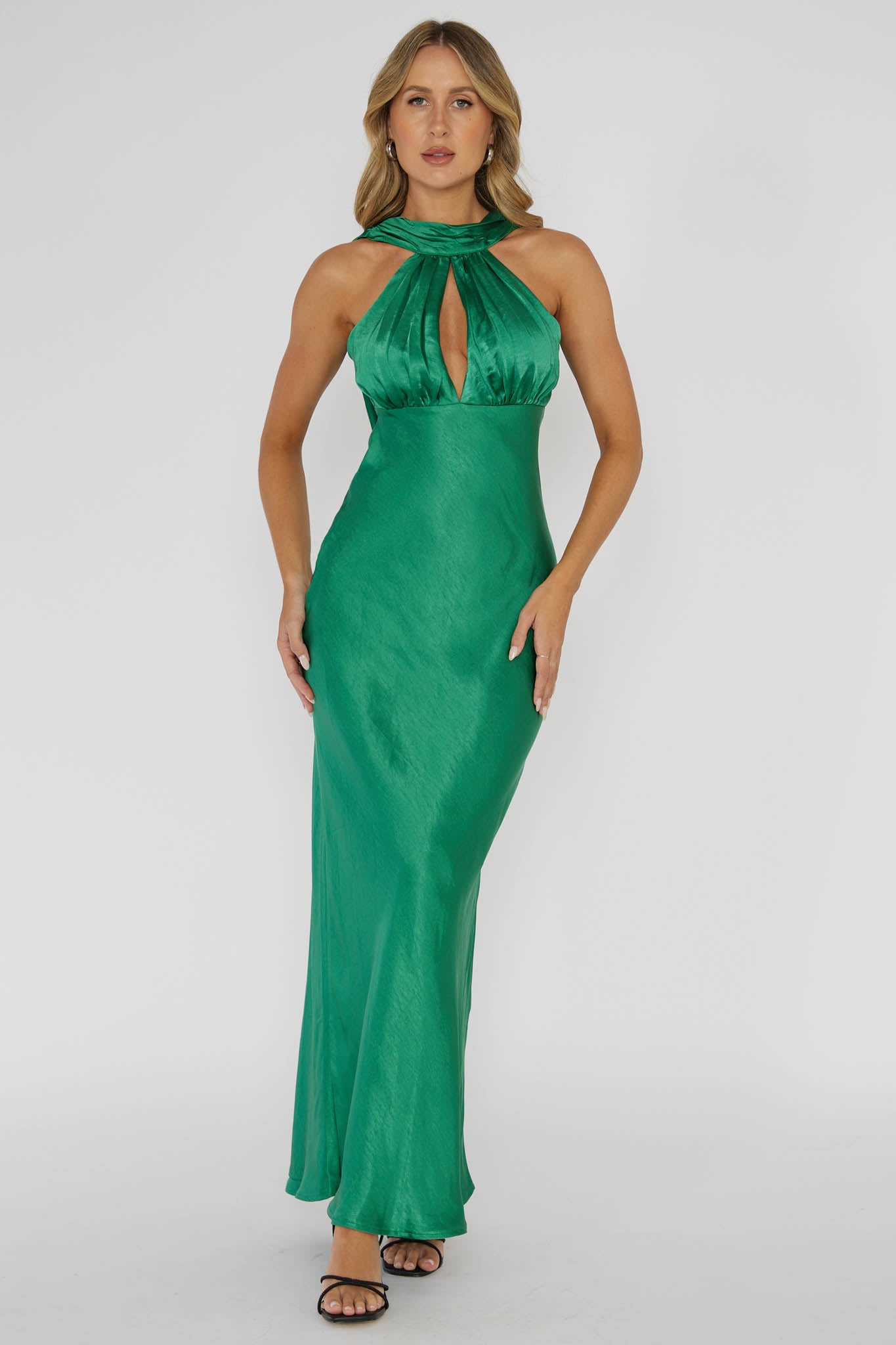 Starry Nights Cowl Back Maxi Dress Forest Green-Maymioy