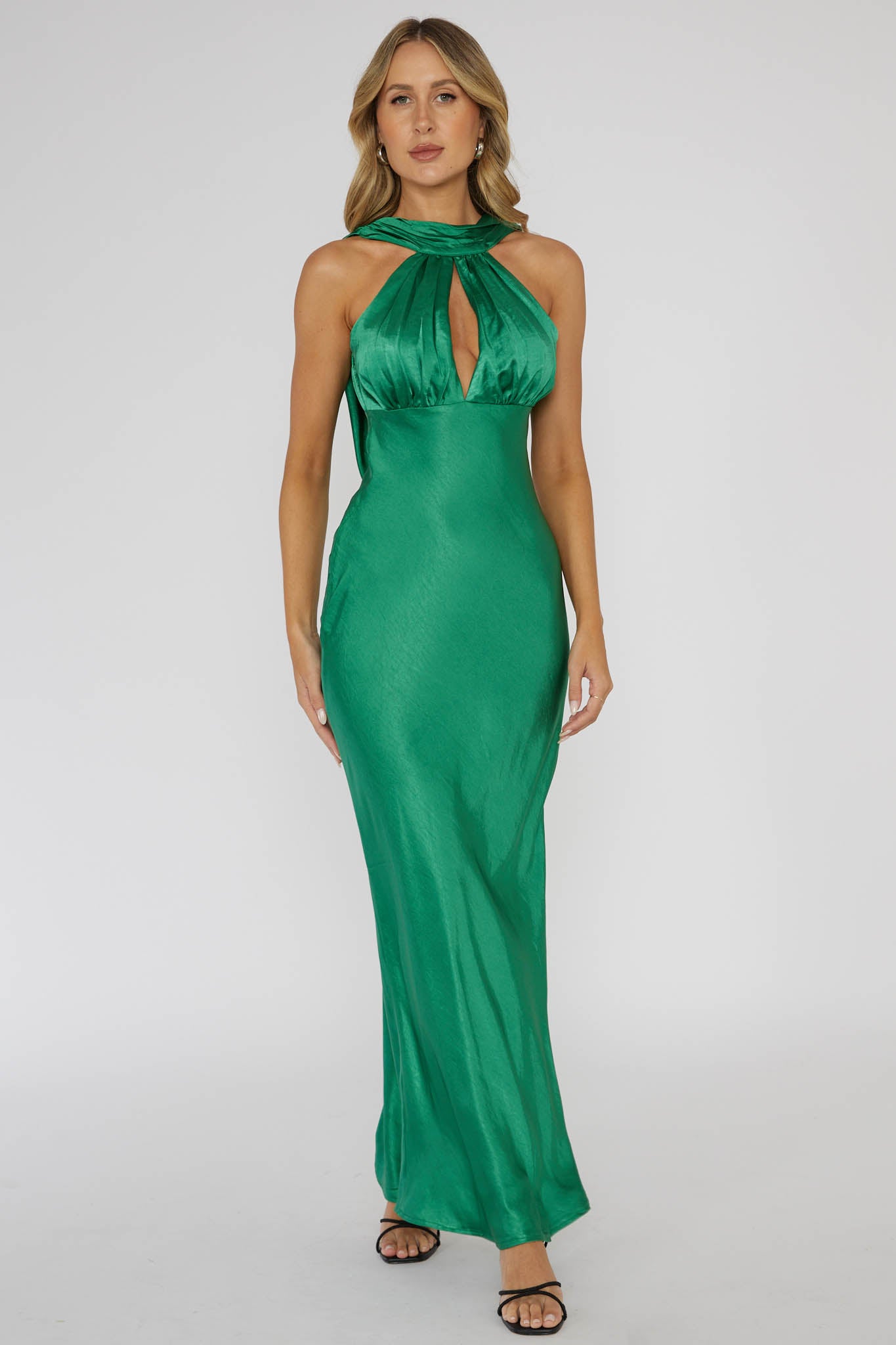 Starry Nights Cowl Back Maxi Dress Forest Green-Maymioy