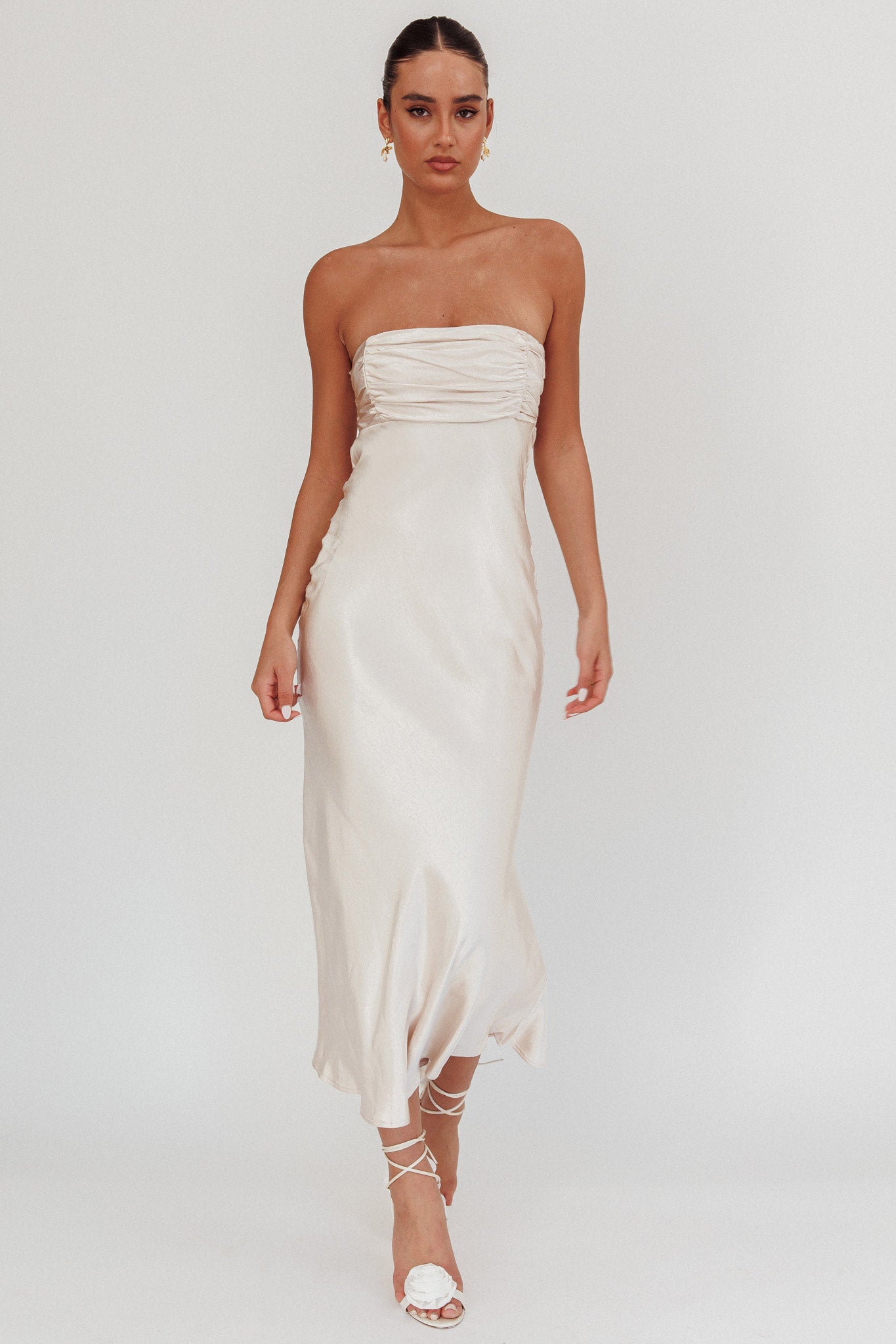 Moon Song Strapless Laced Back Dress Champagne-Maymioy