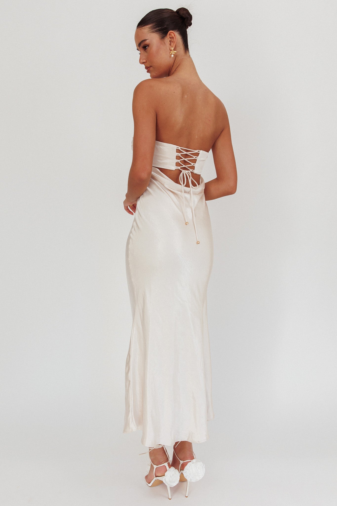 Moon Song Strapless Laced Back Dress Champagne-Maymioy