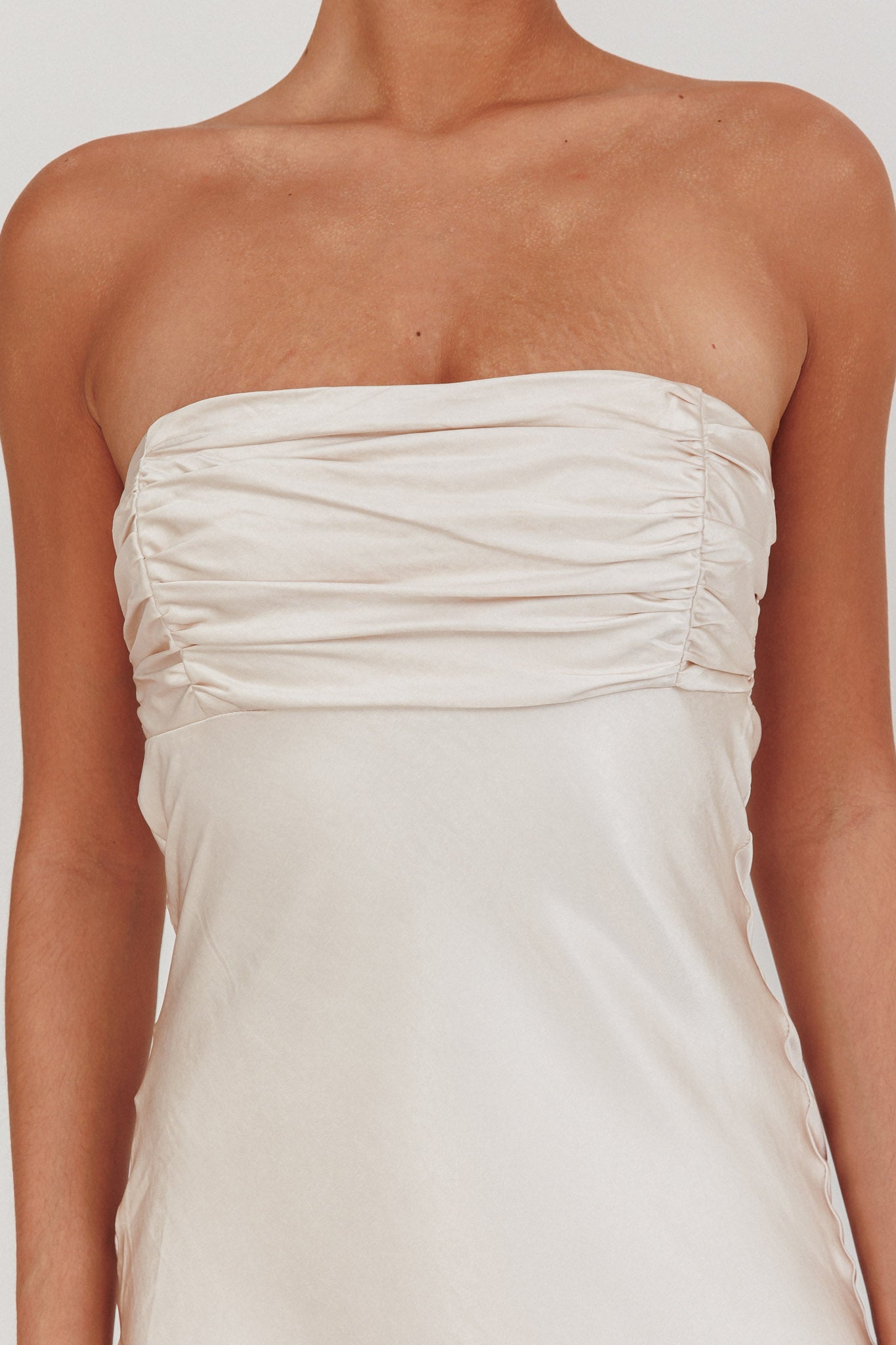 Moon Song Strapless Laced Back Dress Champagne-Maymioy