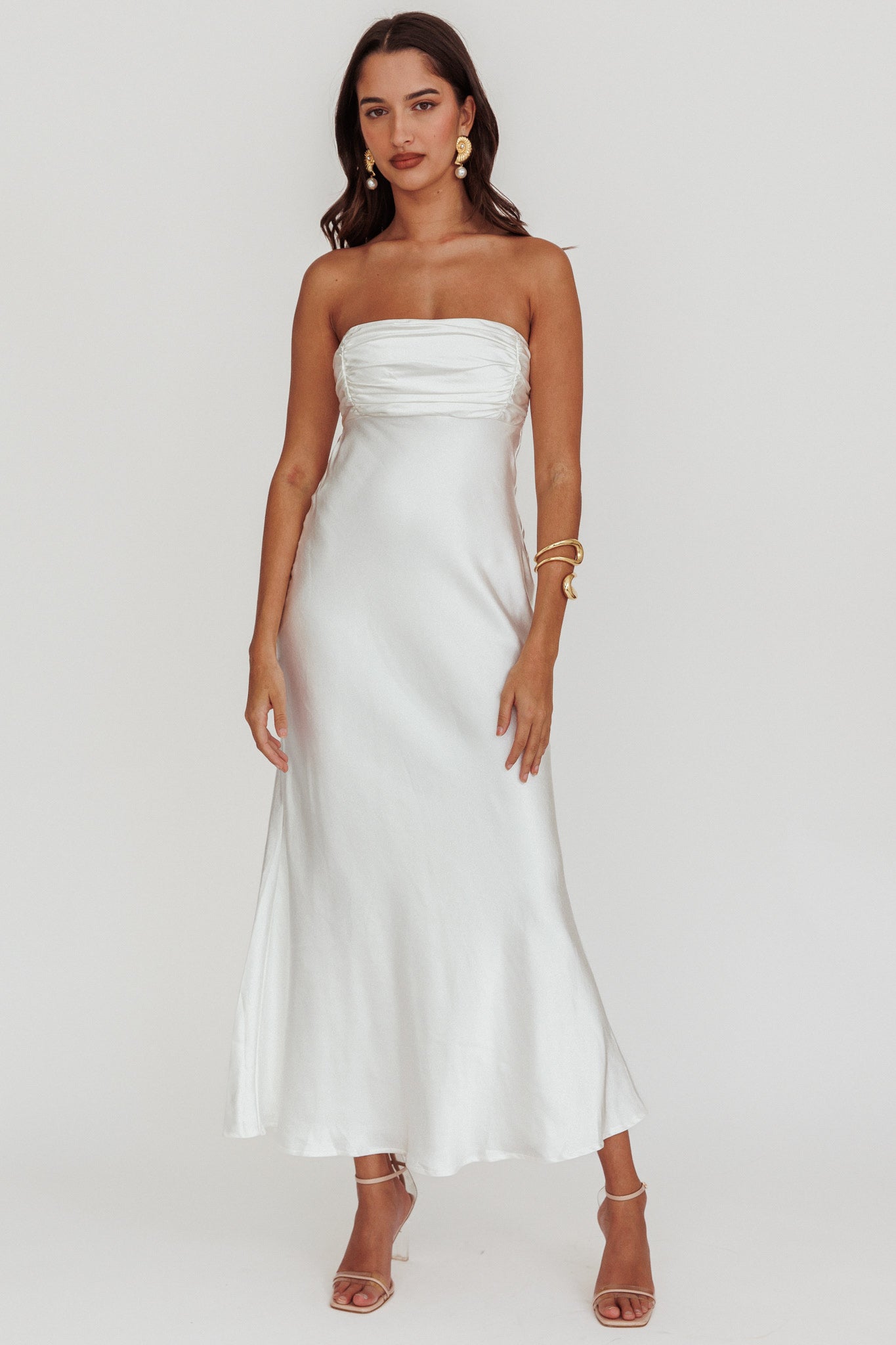 Moon Song Strapless Laced Back Dress Off White-Maymioy
