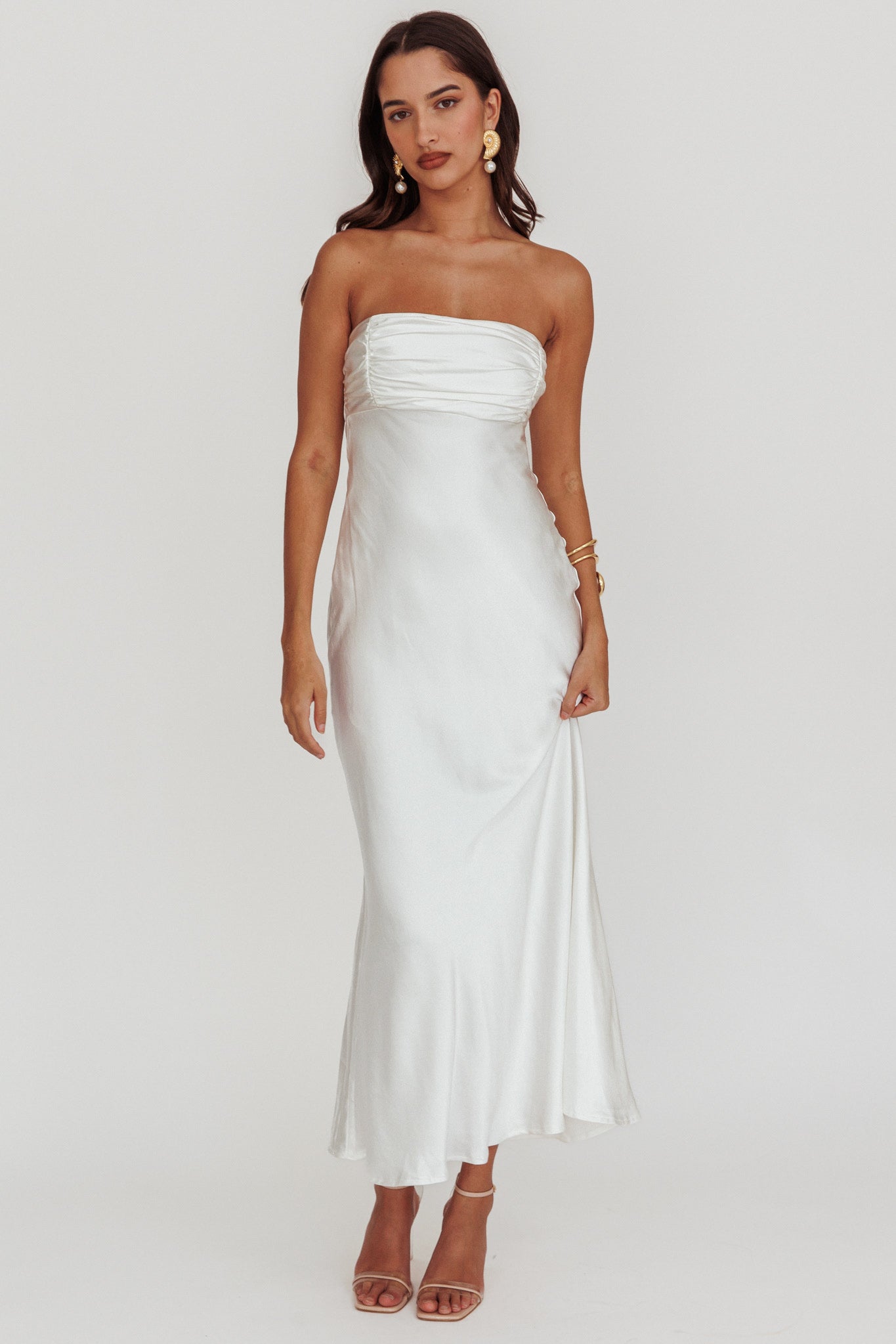 Moon Song Strapless Laced Back Dress Off White-Maymioy